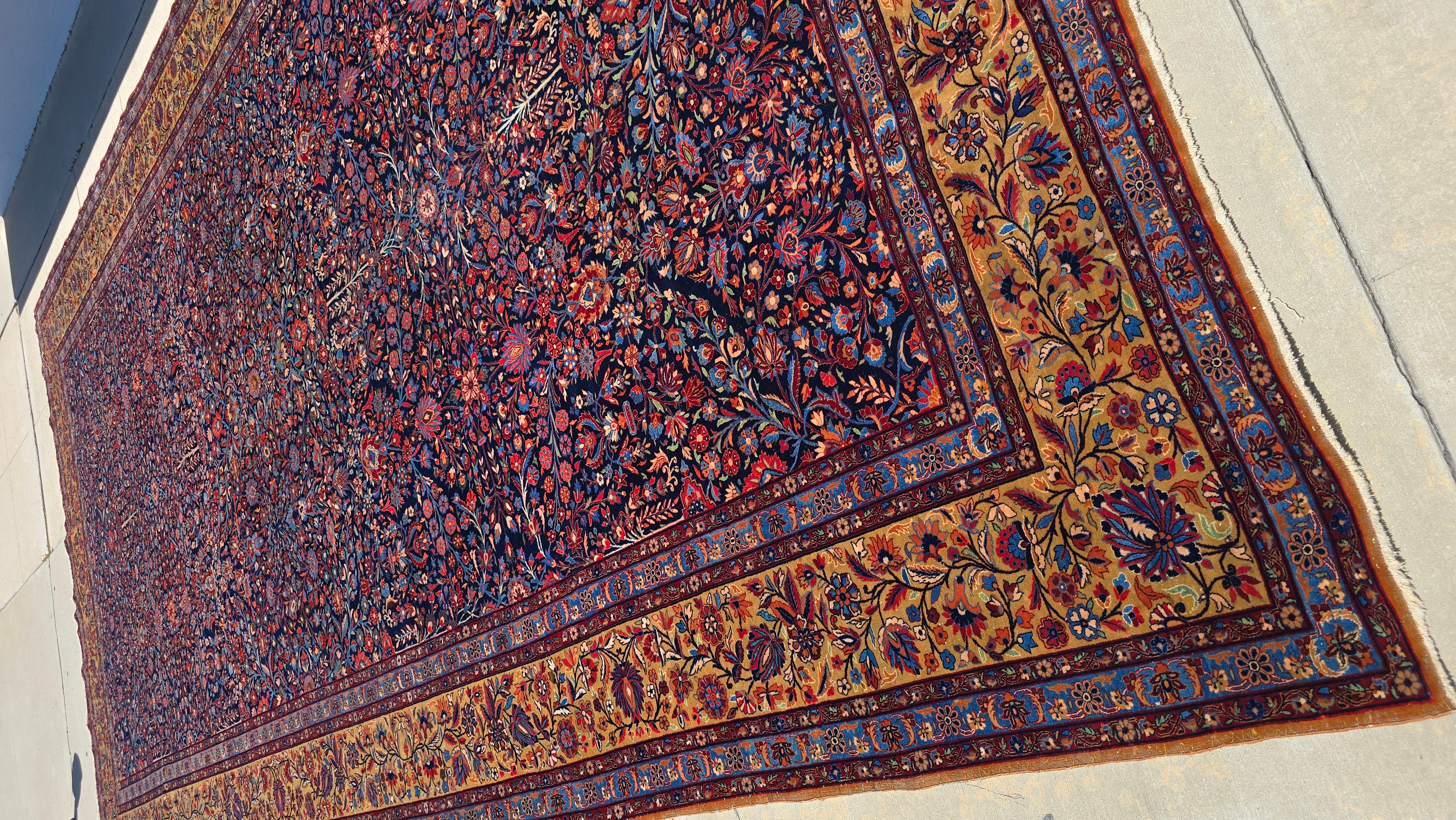 Hand-Knotted Palace sized Antique Persian Mohtashem Kashan 9.10x19.8 For Sale