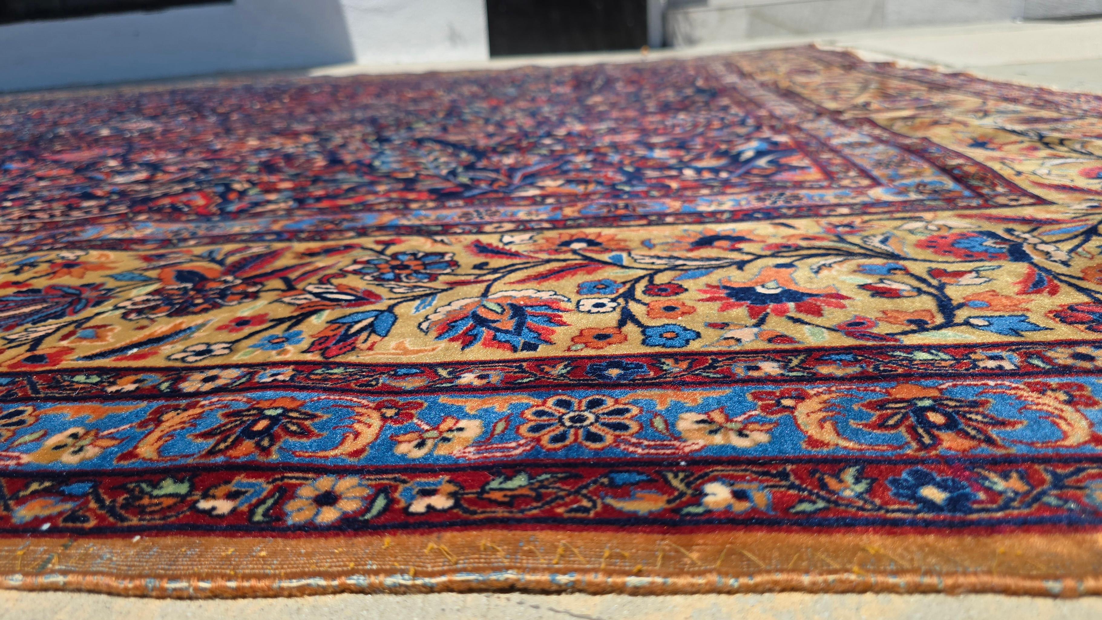 Wool Palace sized Antique Persian Mohtashem Kashan 9.10x19.8 For Sale