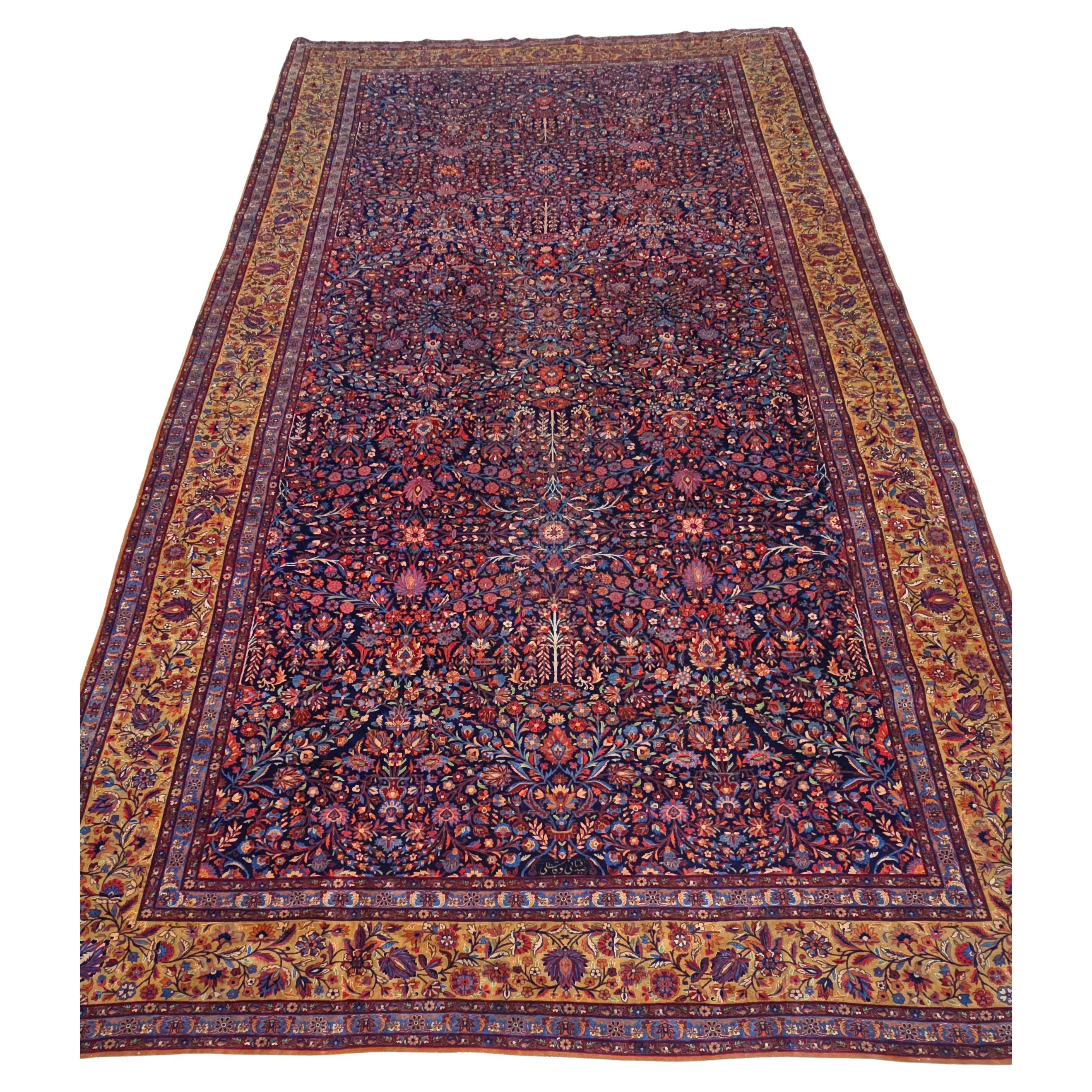 Palace sized Antique Persian Mohtashem Kashan 9.10x19.8 For Sale