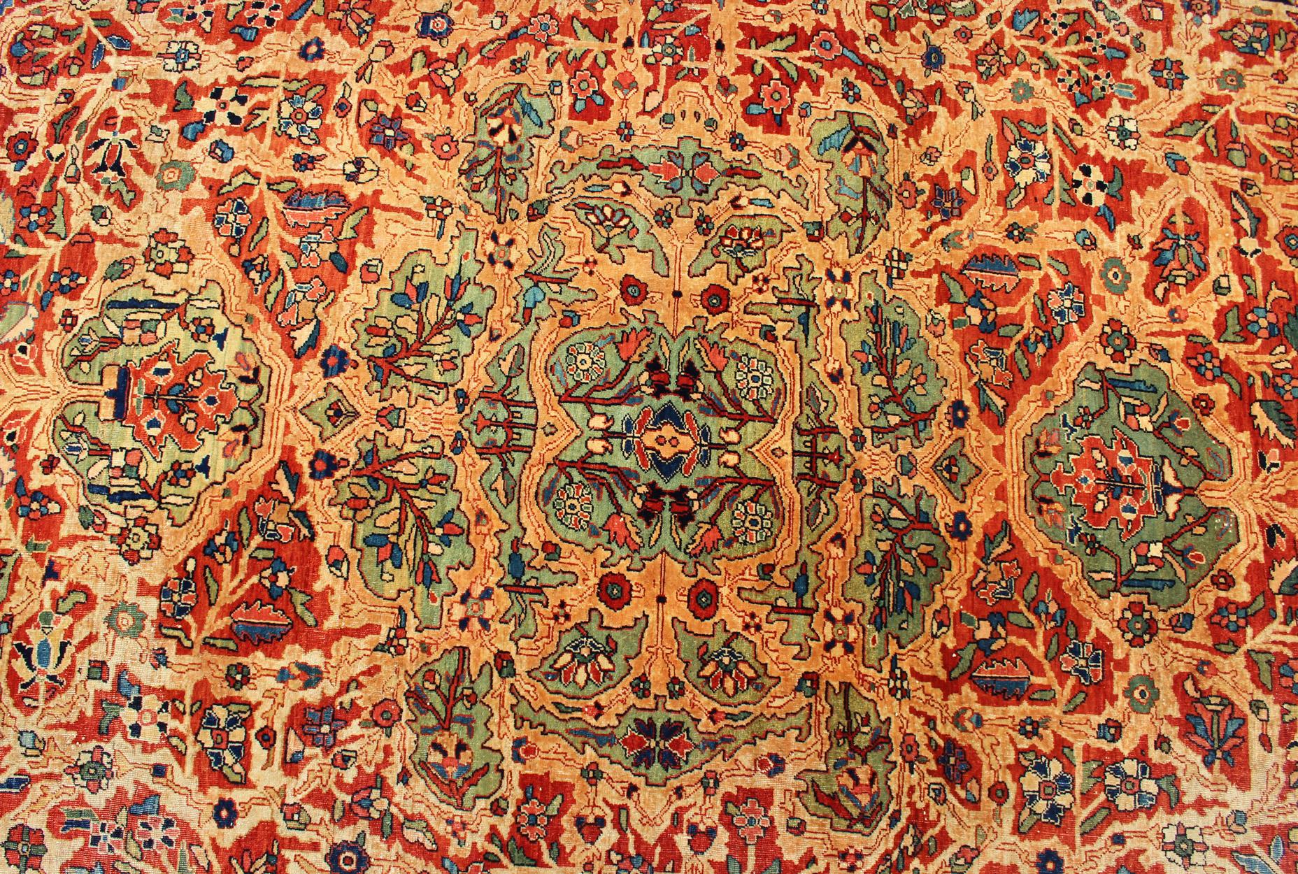 Palace-Sized  Extremely Finely Woven Antique Sarouk-Farahan Persian Rug  For Sale 6