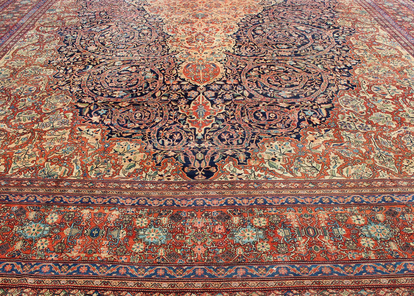 19th Century Palace-Sized  Extremely Finely Woven Antique Sarouk-Farahan Persian Rug  For Sale