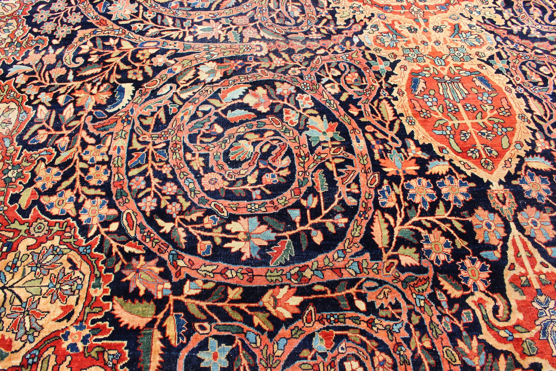 Palace-Sized  Extremely Finely Woven Antique Sarouk-Farahan Persian Rug  For Sale 3