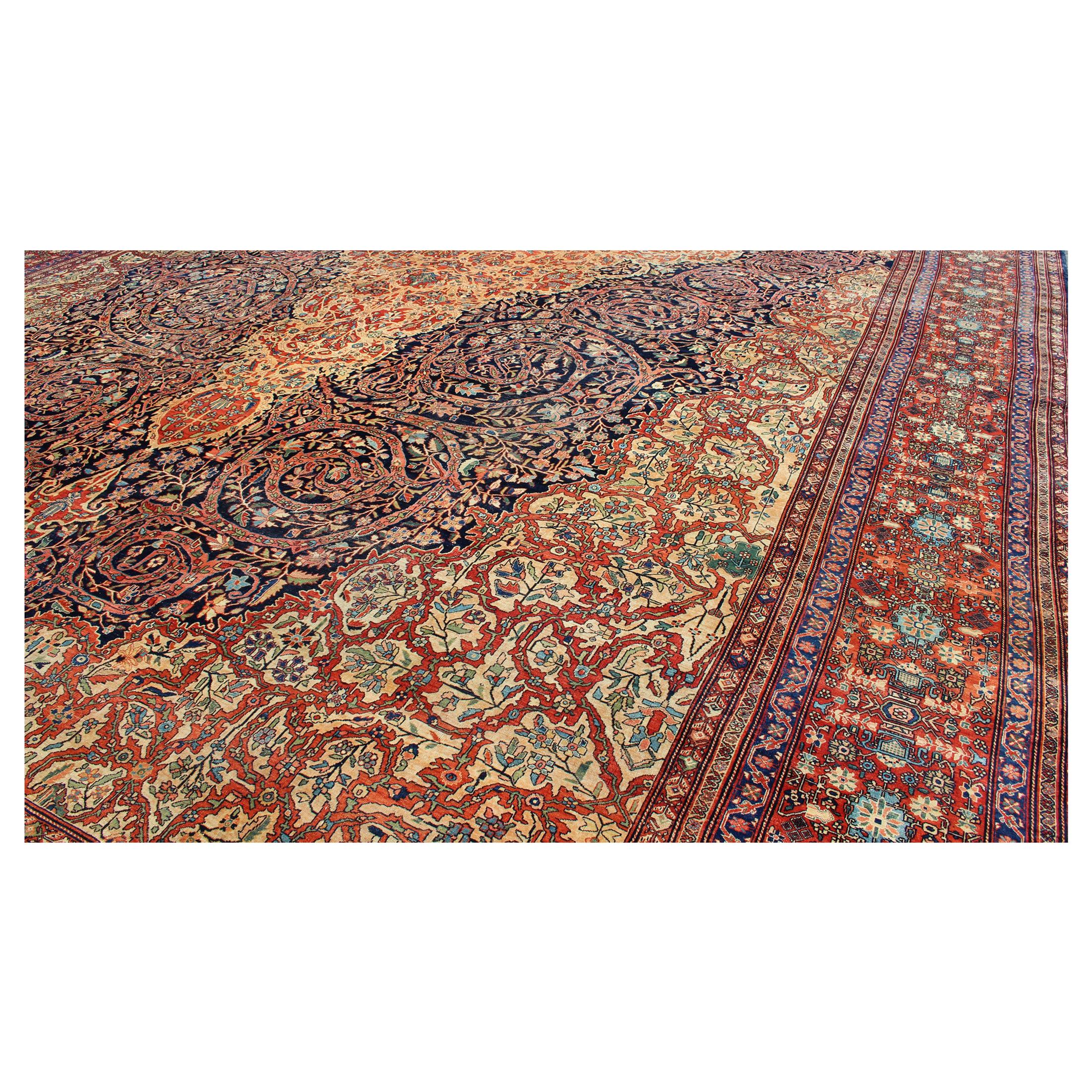 Palace-Sized  Extremely Finely Woven Antique Sarouk-Farahan Persian Rug  For Sale