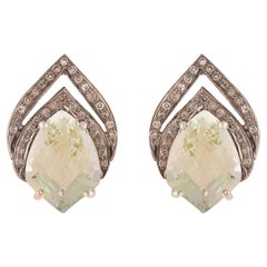 Antique Palace Tear Drop Green Amethyst & Diamond Earrings