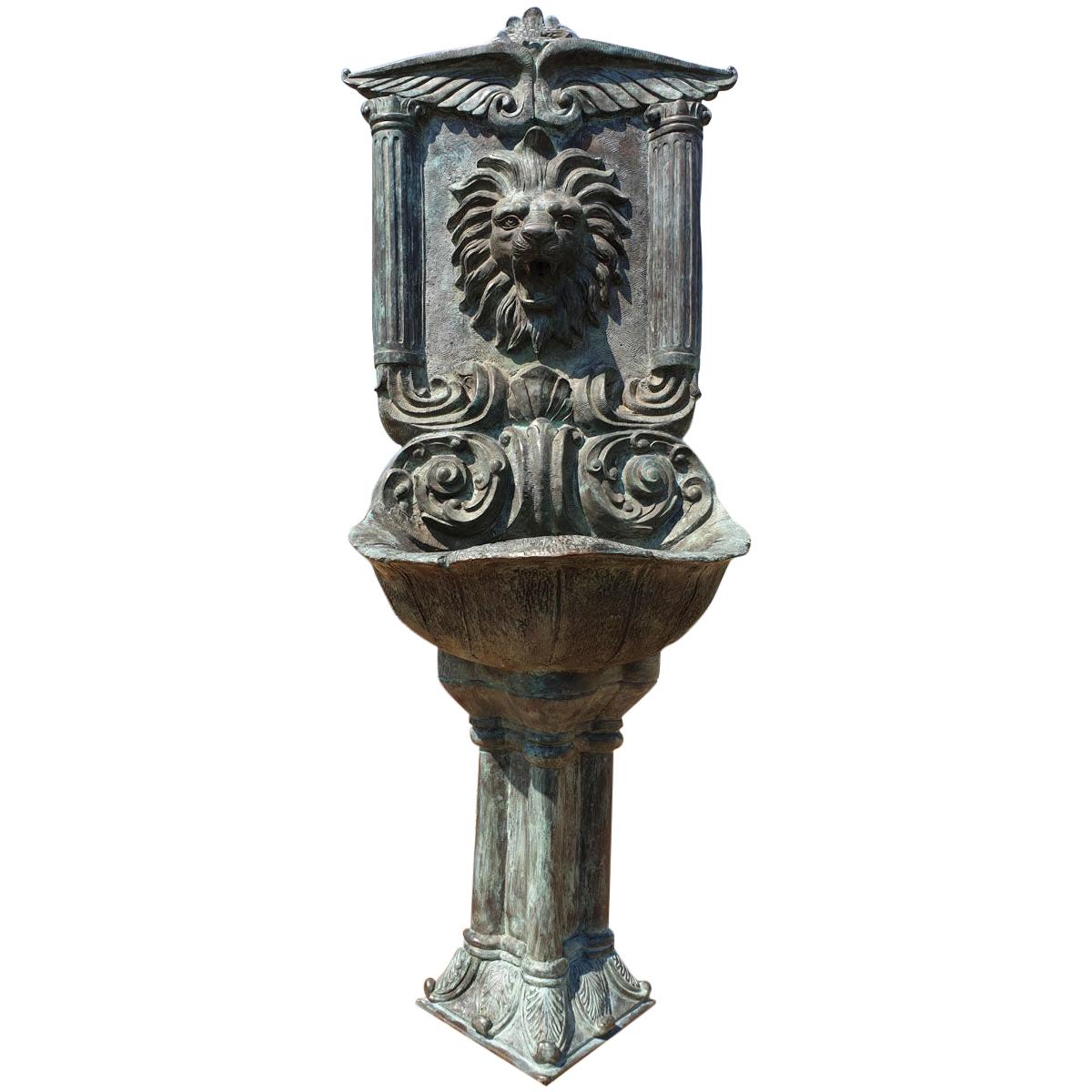 Palace Wall Bronze Fountain with a Lion, 20th Century For Sale