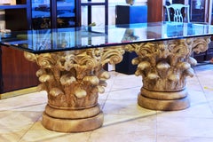Palacial Neoclassical Glass Top Centertable on Pair of Old Plaster Casts Corinth
