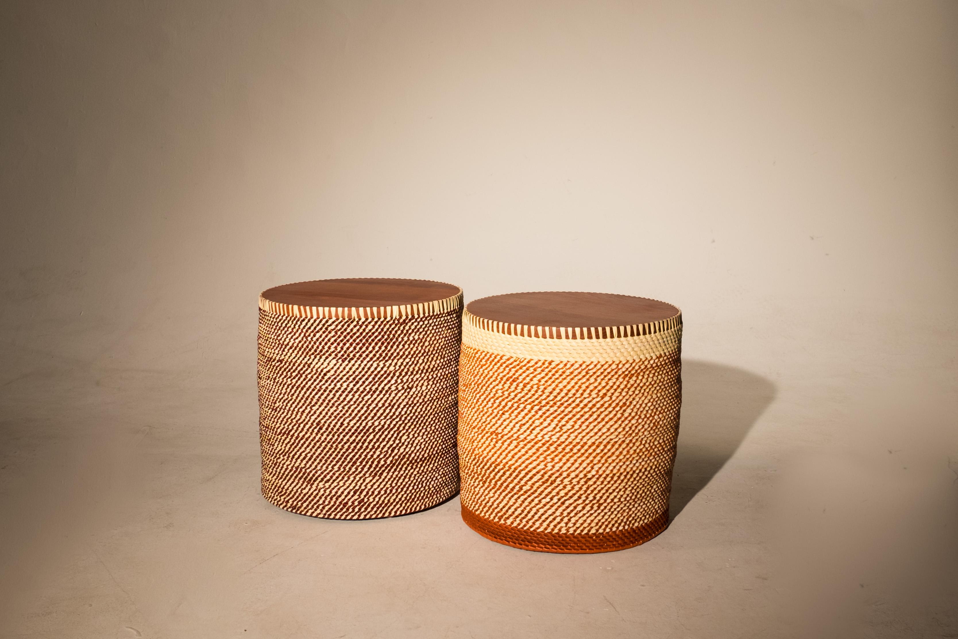 Other Palafitas Stool: handcrafted in Brazil with tucumã straw and solid wood For Sale