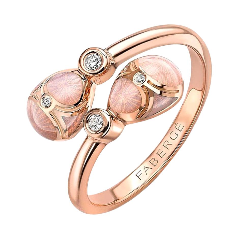 For Sale:  Fabergé Palais 18K Rose Gold Diamond & Pink Guilloché Enamel Eggs Crossover Ring