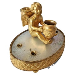 Palais Royal Engraved Mother of Pearl and Ormolu Cupid Inkwell