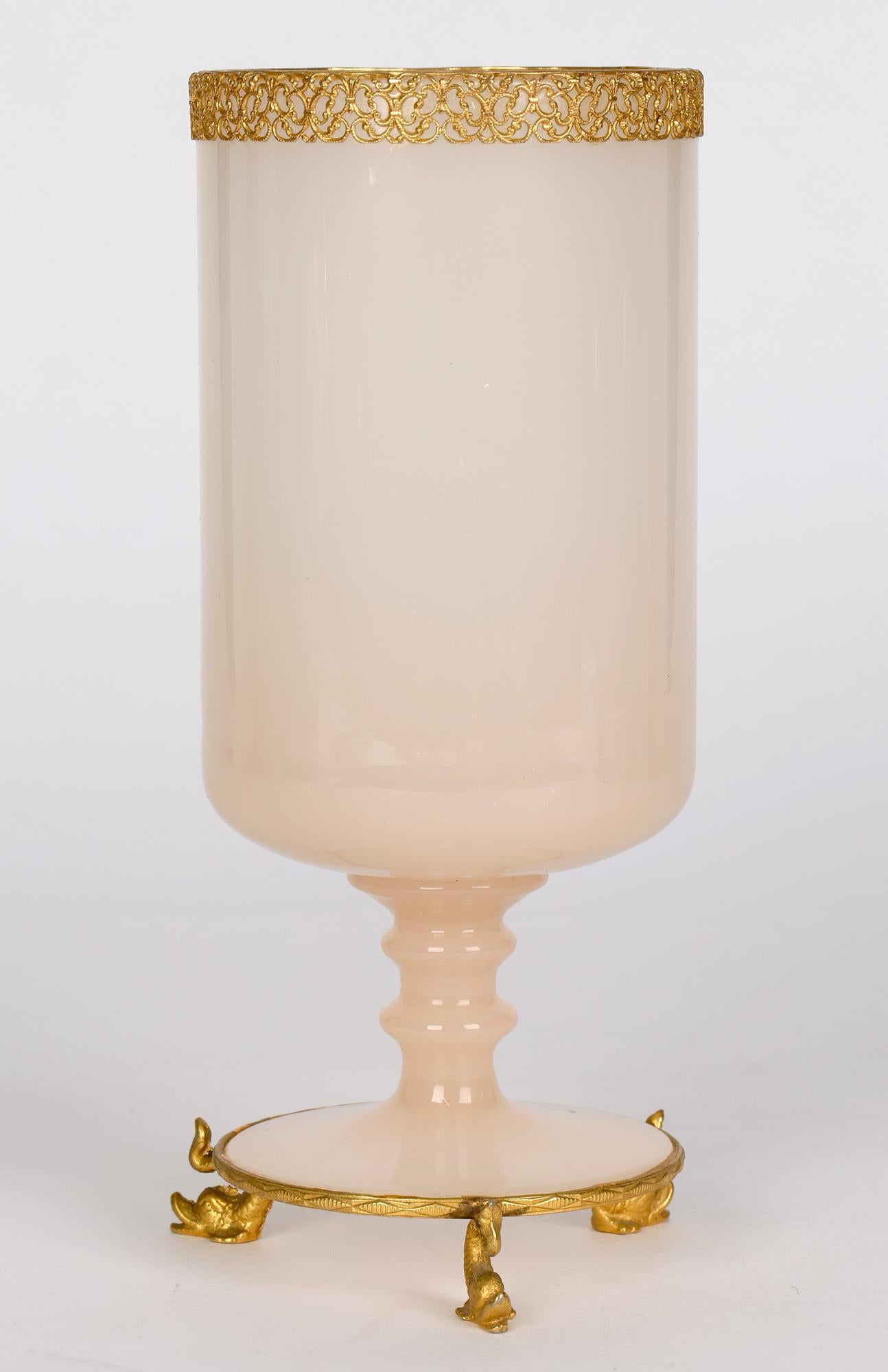 Palais Royal French Ormolu Mounted Pink Opaline Glass Vase For Sale 8