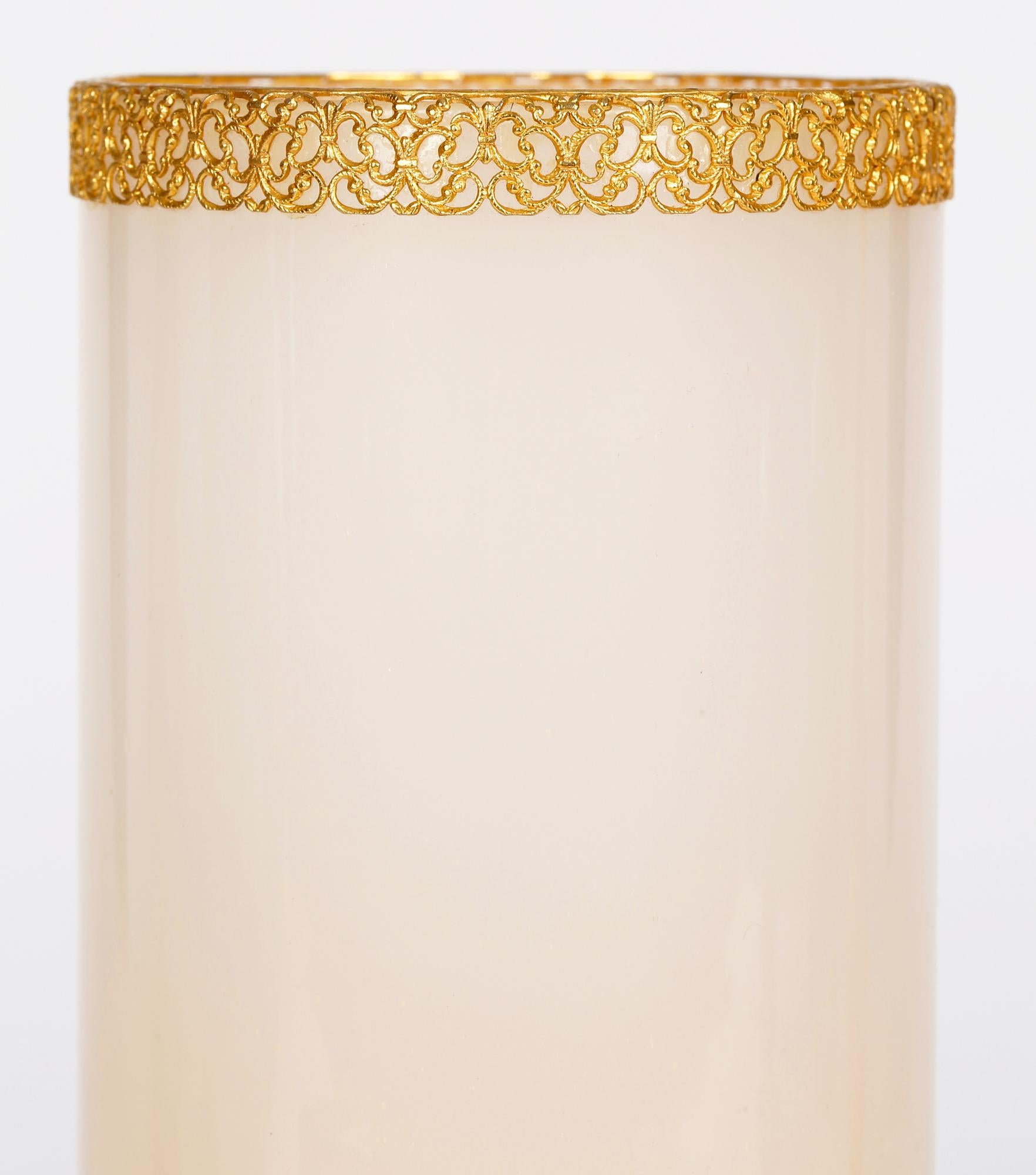 Metal Palais Royal French Ormolu Mounted Pink Opaline Glass Vase For Sale