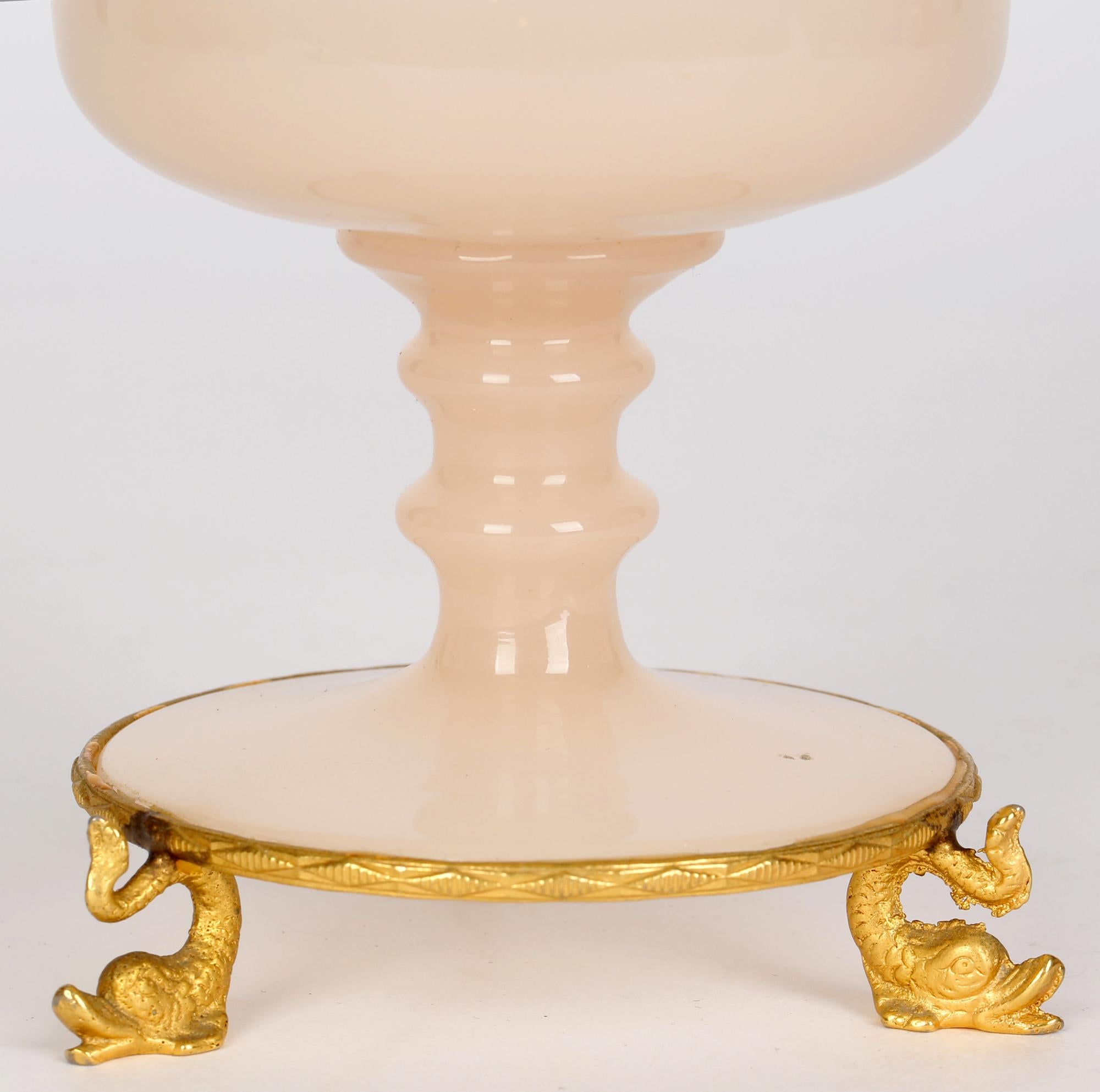 Palais Royal French Ormolu Mounted Pink Opaline Glass Vase For Sale 1