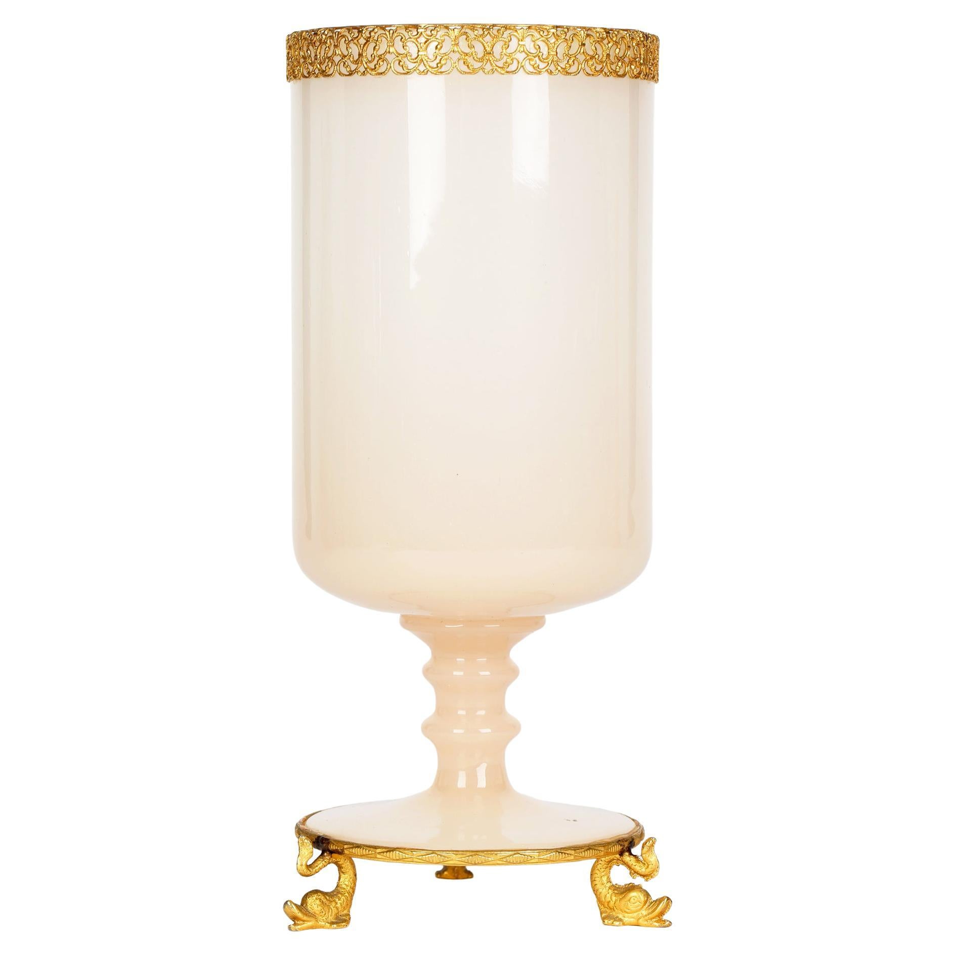 Palais Royal French Ormolu Mounted Pink Opaline Glass Vase For Sale