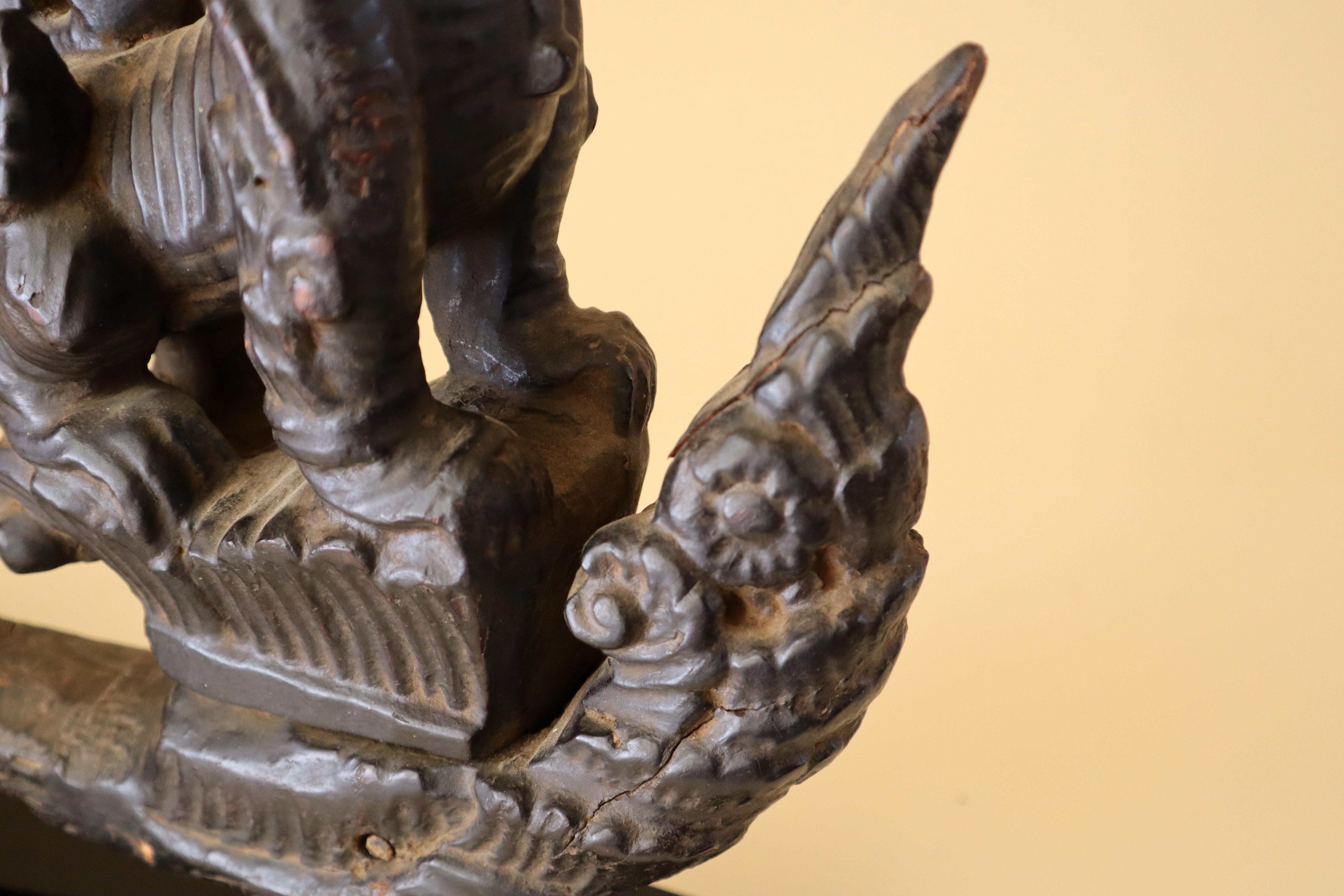 Hand-Carved Palanquin, Sedan Chair, or Wagon Ornament or Finial with Lion Burma Myanmar For Sale