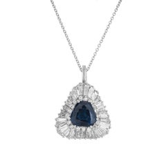 Palasis GIA Certified 5.23 Carat Sapphire Diamond White Gold Ring Pendant