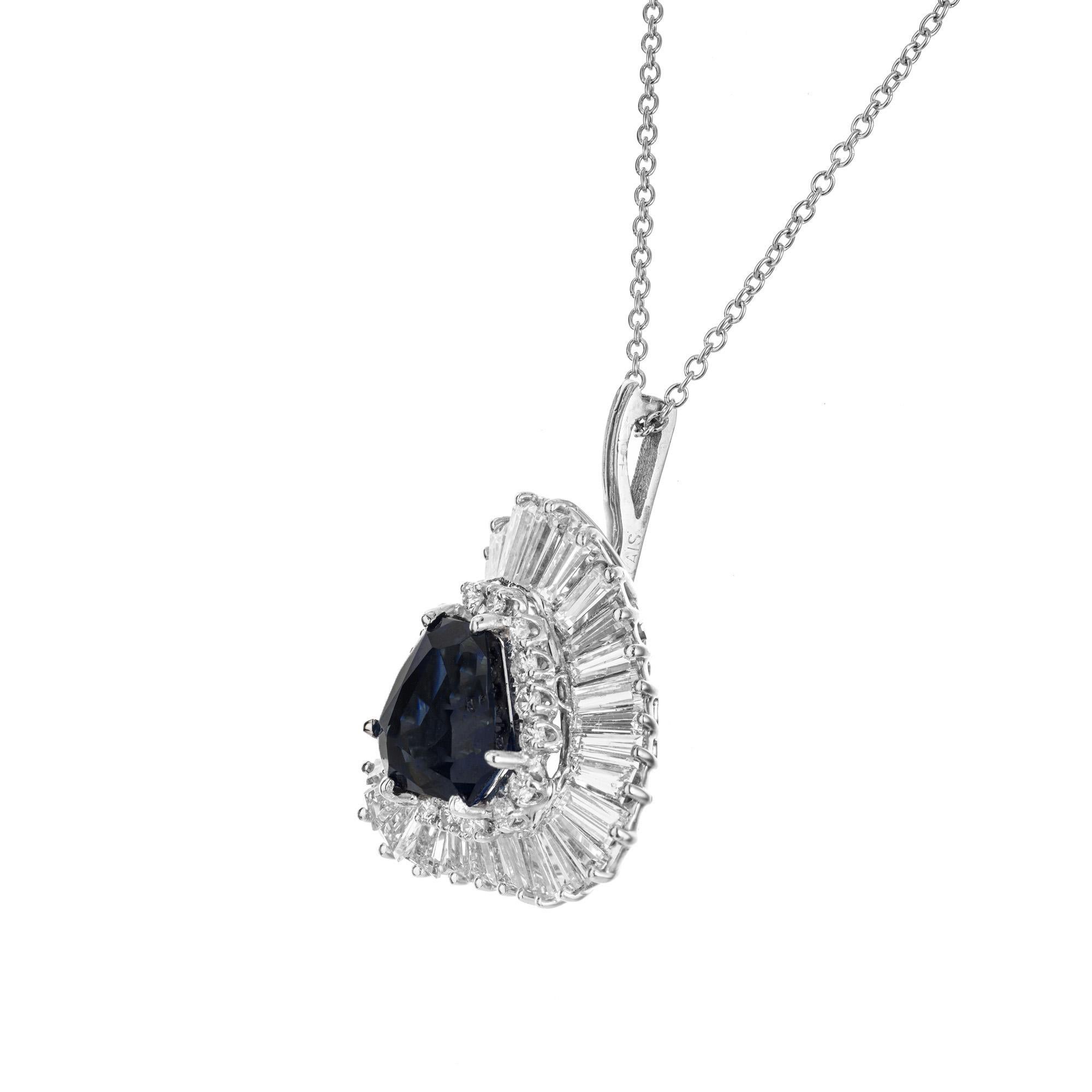 Baguette Cut Palasis GIA Certified 5.23 Carat Sapphire Diamond White Gold Ring Pendant  For Sale