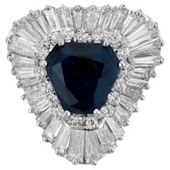 Palasis GIA Certified 5.23 Carat Sapphire Diamond White Gold Ring Pendant 