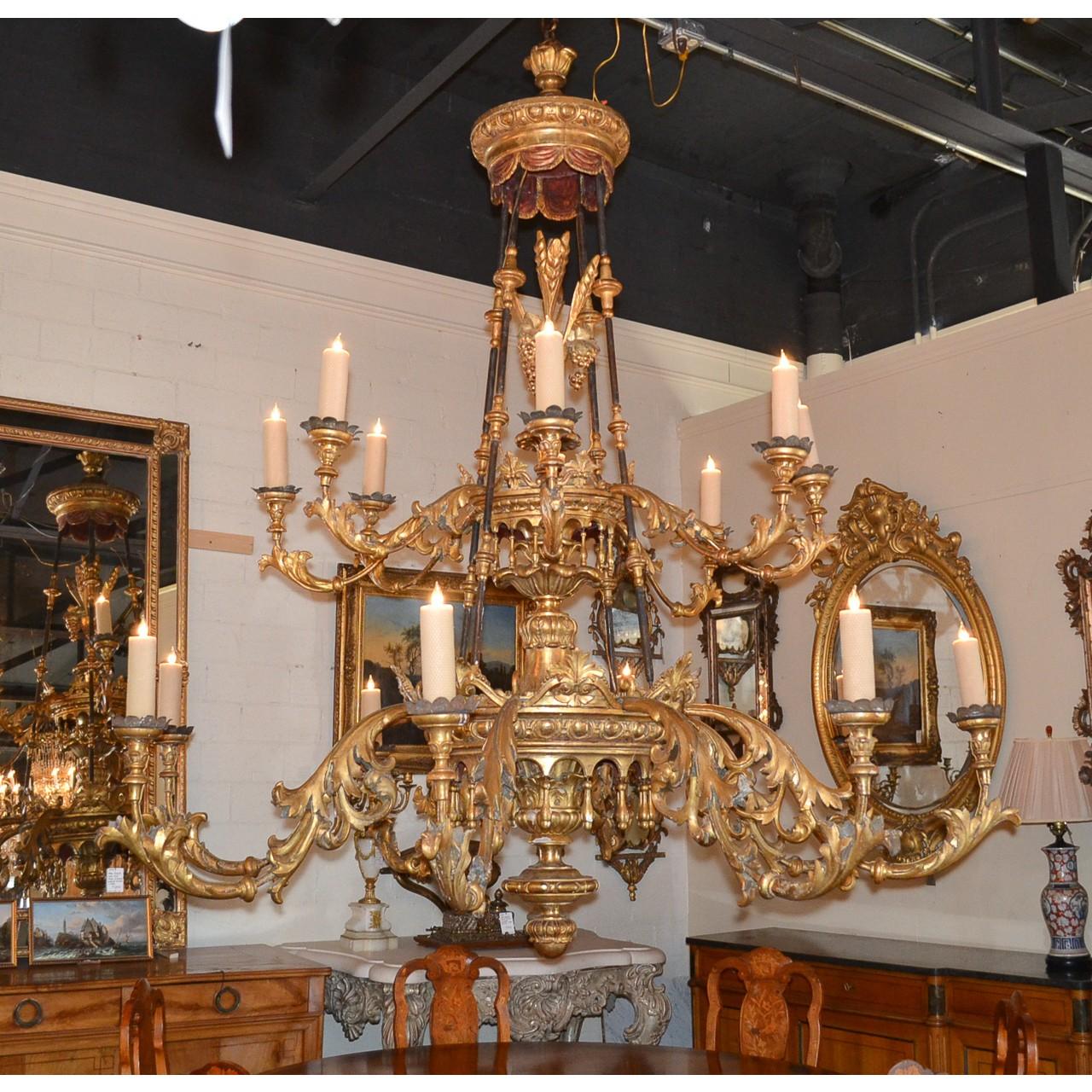 Palatial 18th Century French Carved Giltwood Chandelier 1