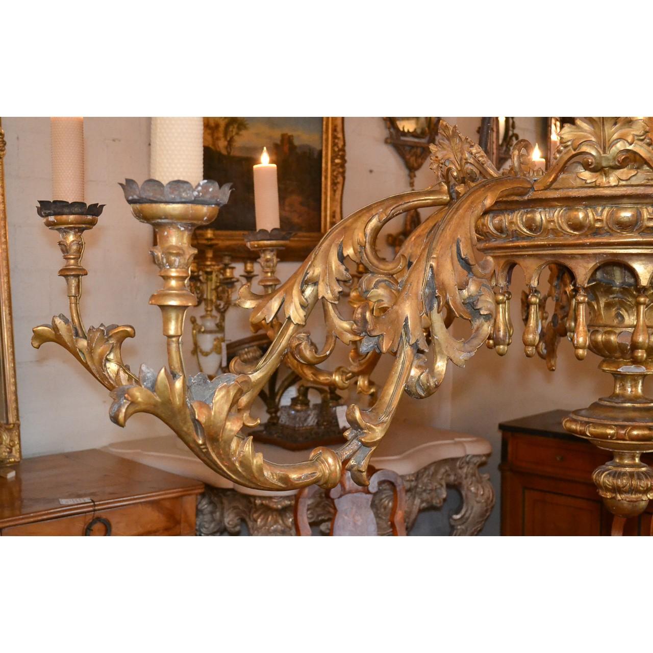 Palatial 18th Century French Carved Giltwood Chandelier 2