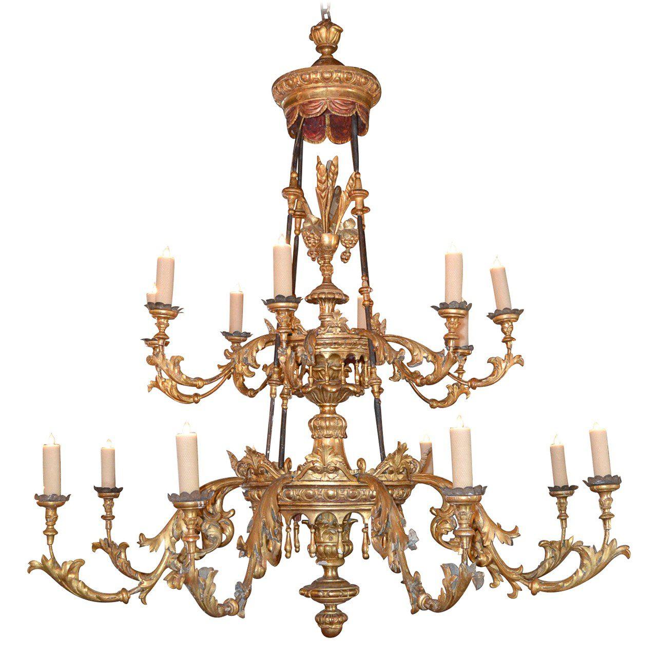 Palatial 18th Century French Carved Giltwood Chandelier
