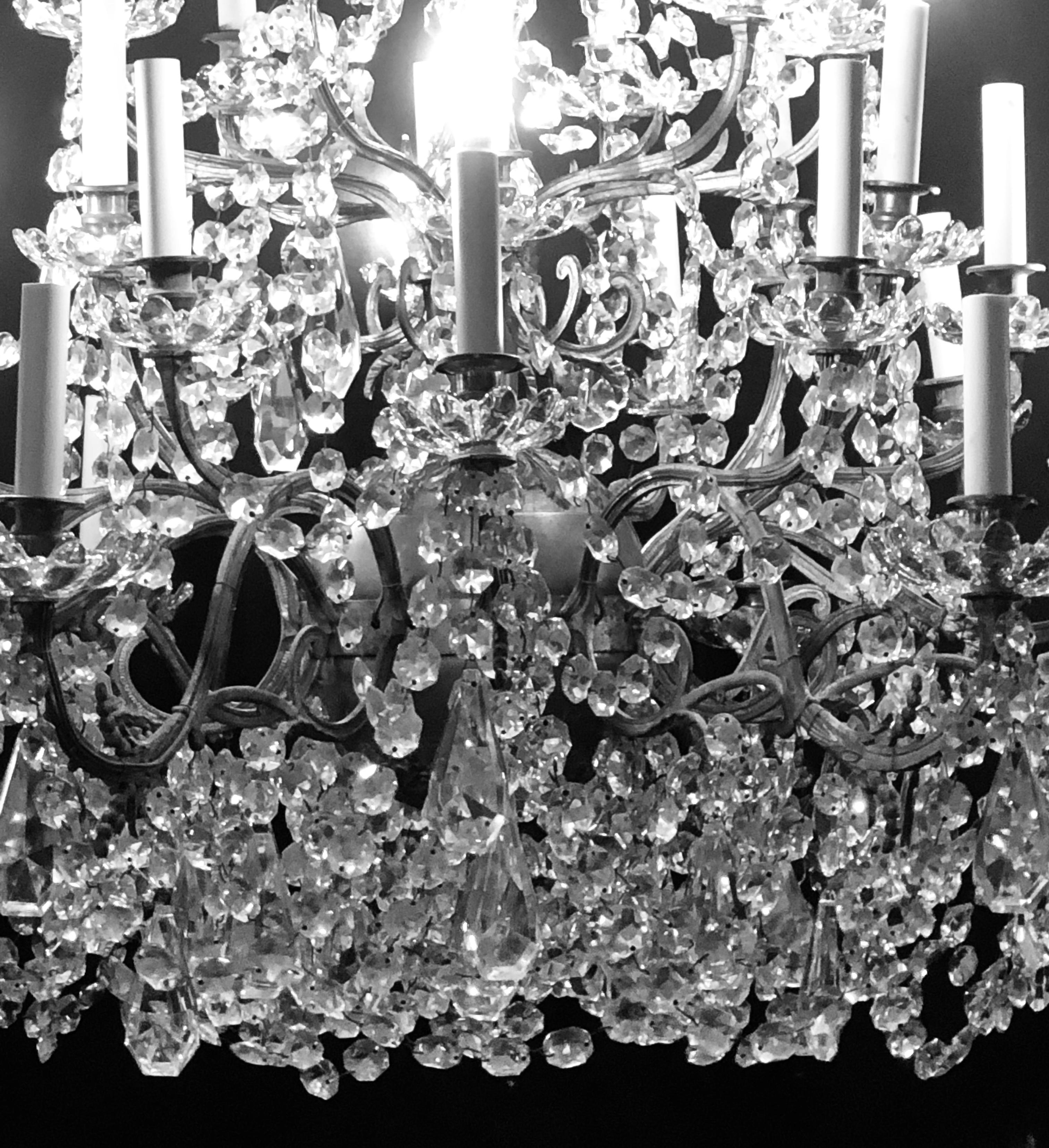 Palatial 19th-20th Century Thirty-Light Crystal and Brass Column Form Chandelier For Sale 12