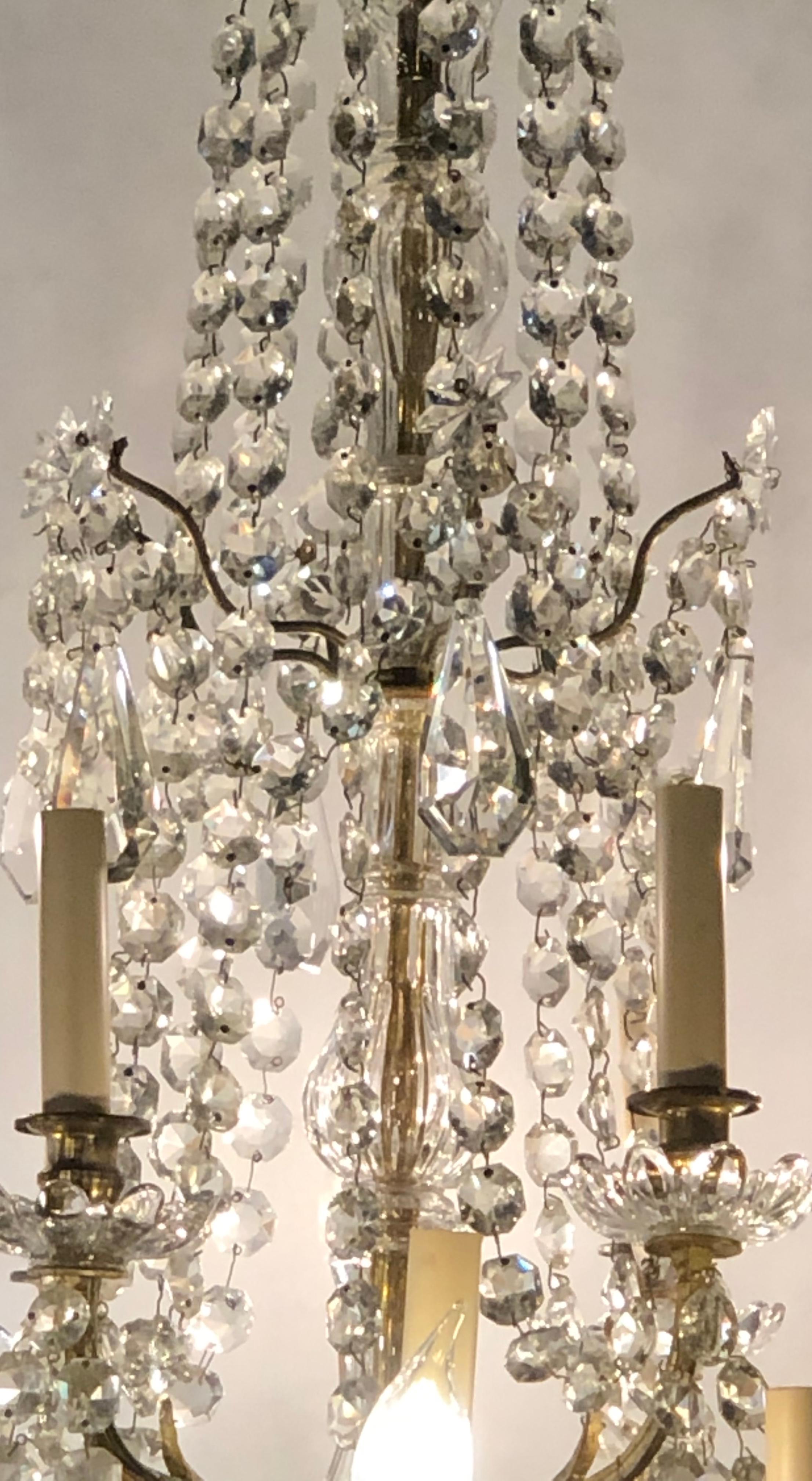 Early 20th Century Palatial 19th-20th Century Thirty-Light Crystal and Brass Column Form Chandelier For Sale