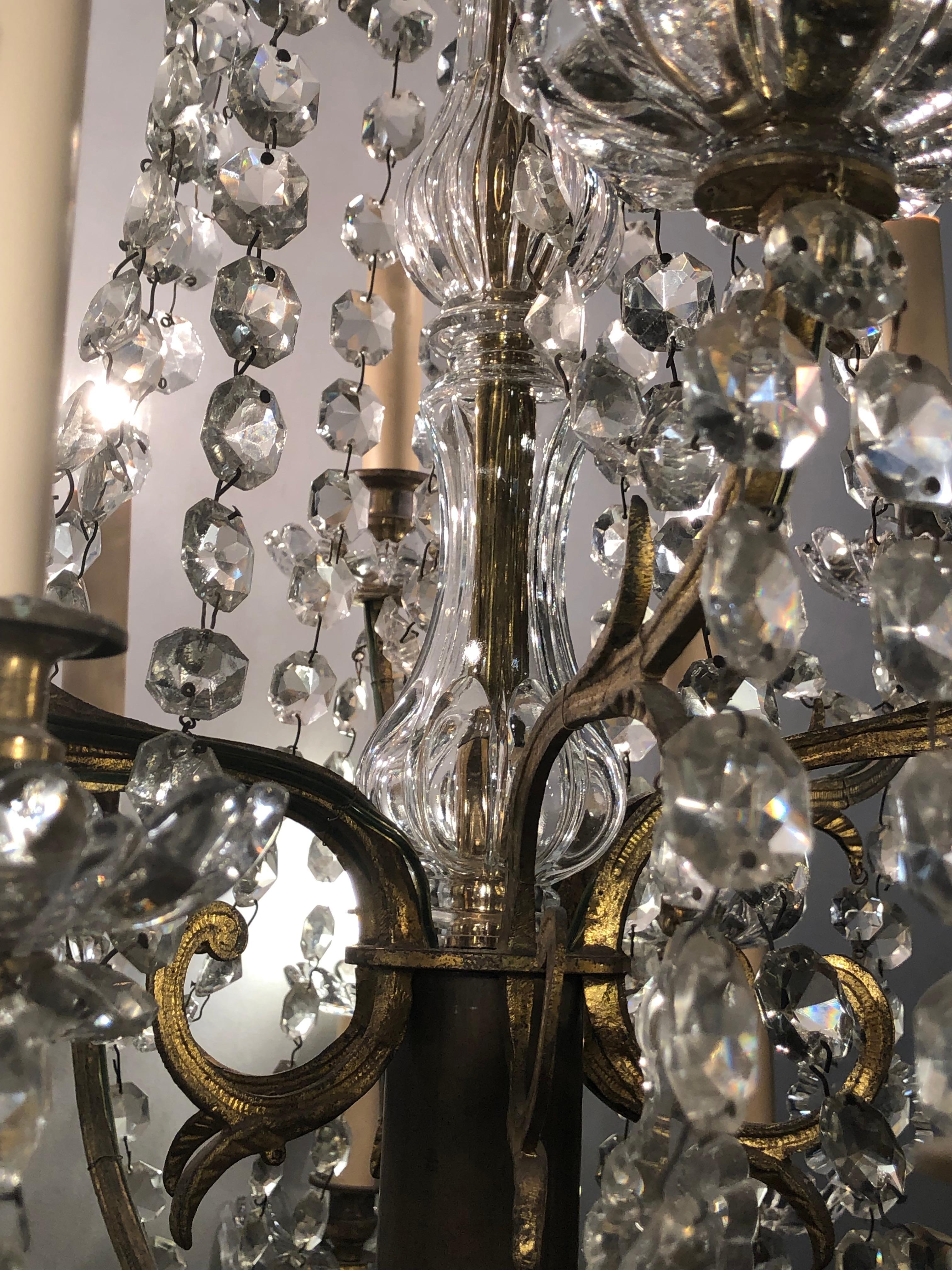 Palatial 19th-20th Century Thirty-Light Crystal and Brass Column Form Chandelier For Sale 1