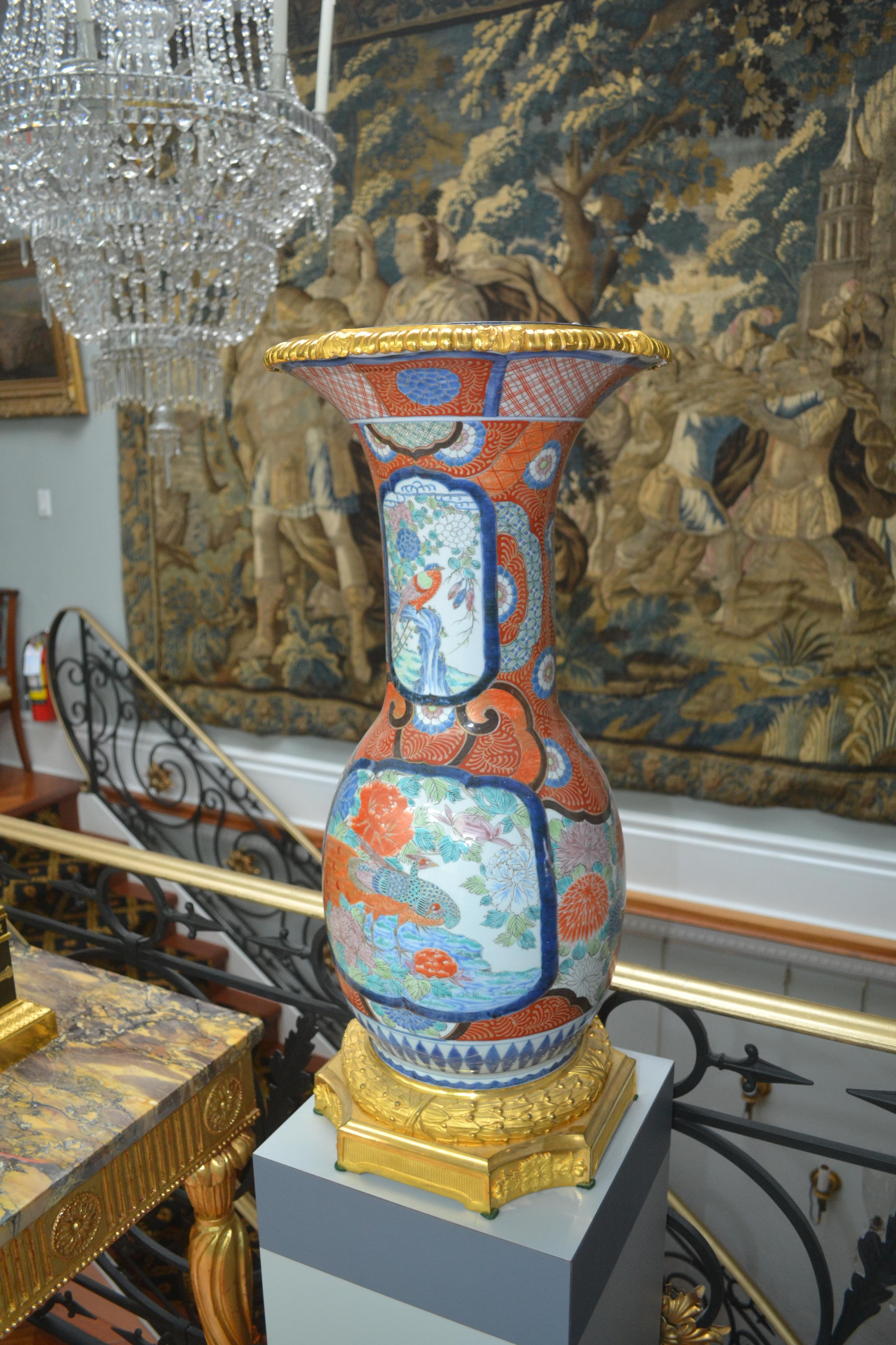 Palatial 19th Century Japanese Imari Vases with French Gilt Bronze Mounts, Pair For Sale 6