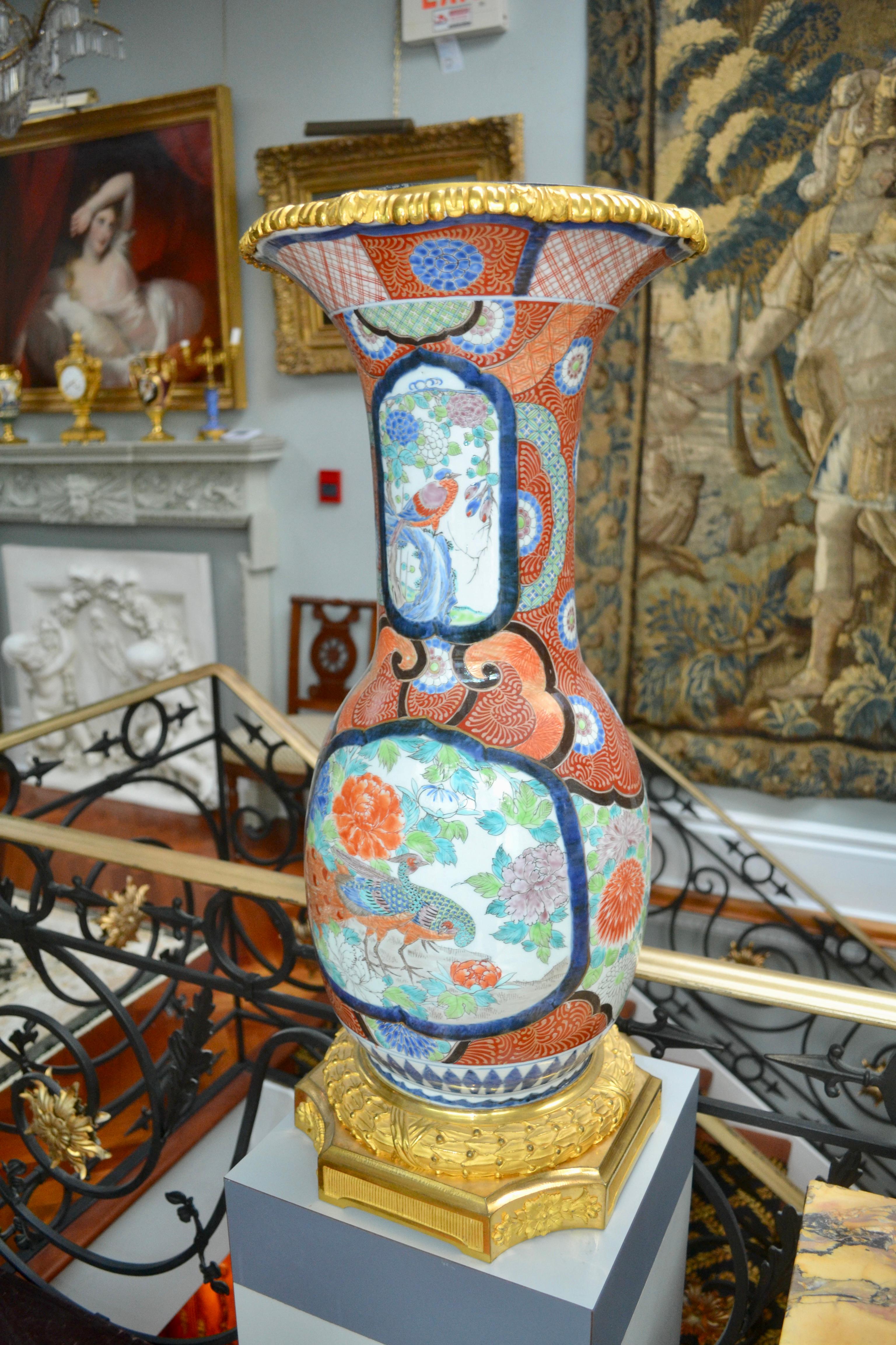 Palatial 19th Century Japanese Imari Vases with French Gilt Bronze Mounts, Pair For Sale 9