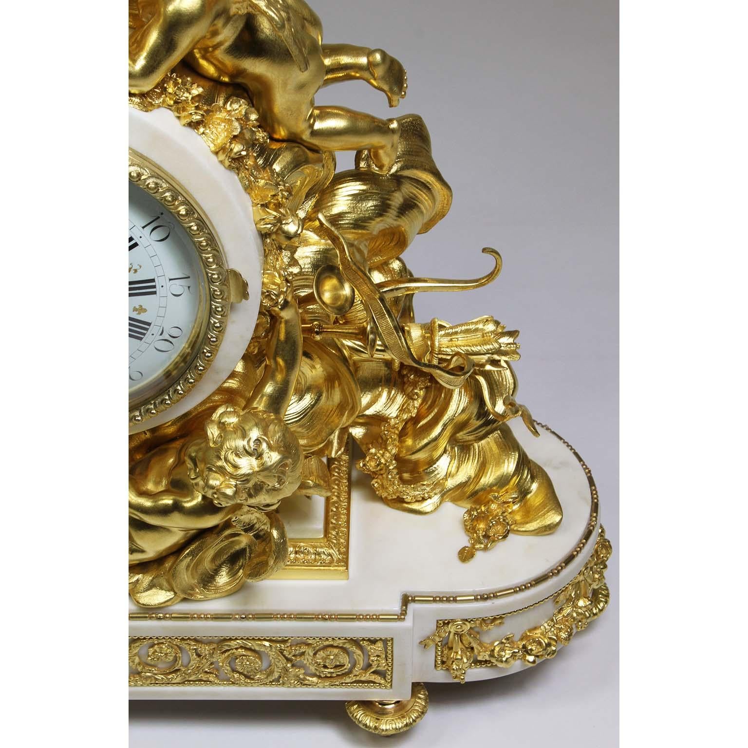 Palatial 19th Century Louis XV Style Ormolu Mantel Cherub Clock Attr. Beurdeley  6