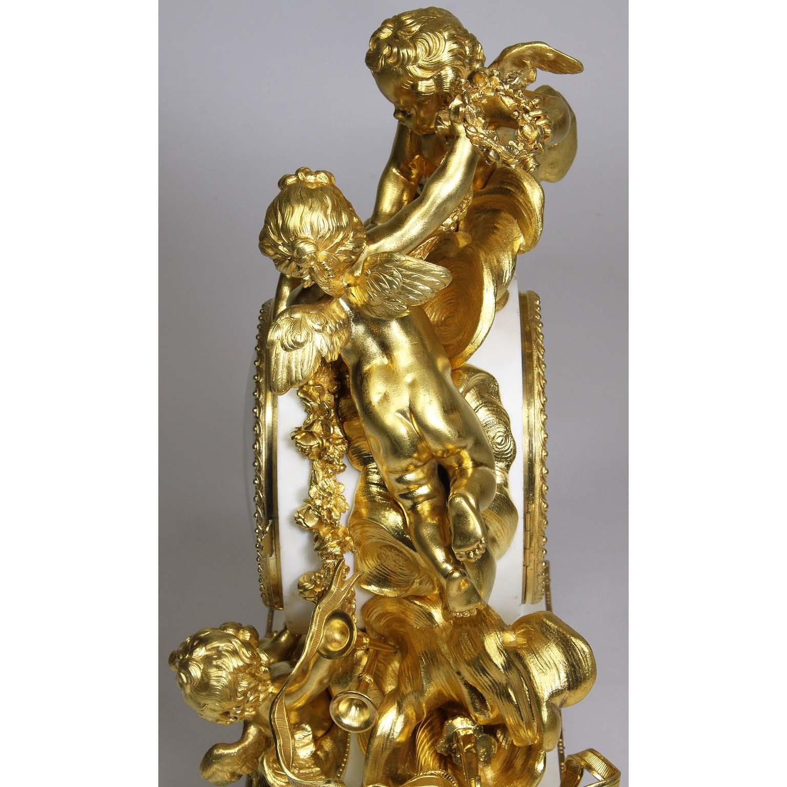 Palatial pendule à chérubin en bronze doré de style Louis XV du 19e siècle Attr. Beurdeley  6