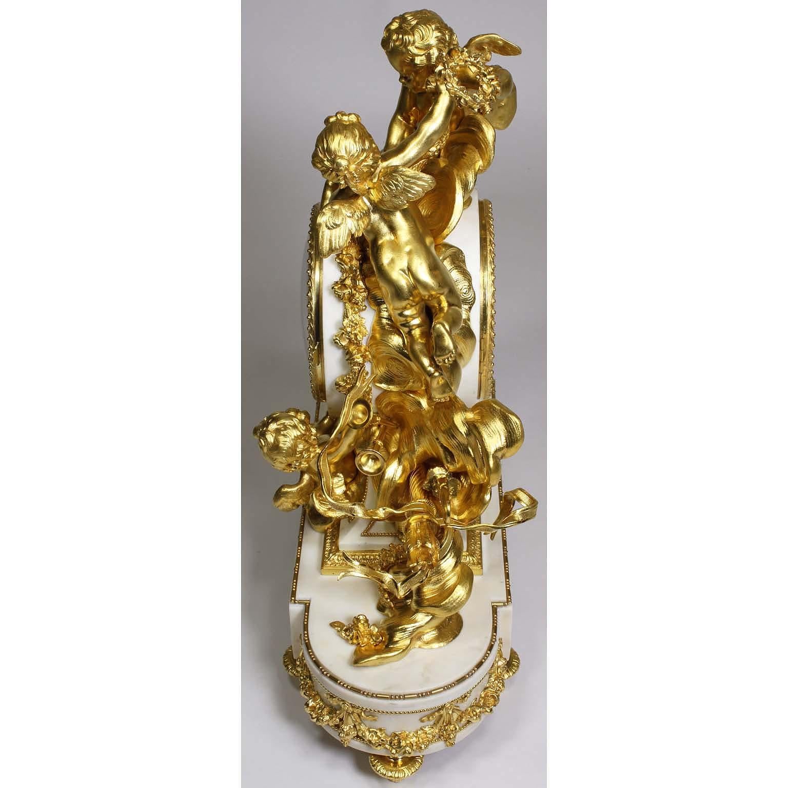 Palatial pendule à chérubin en bronze doré de style Louis XV du 19e siècle Attr. Beurdeley  7