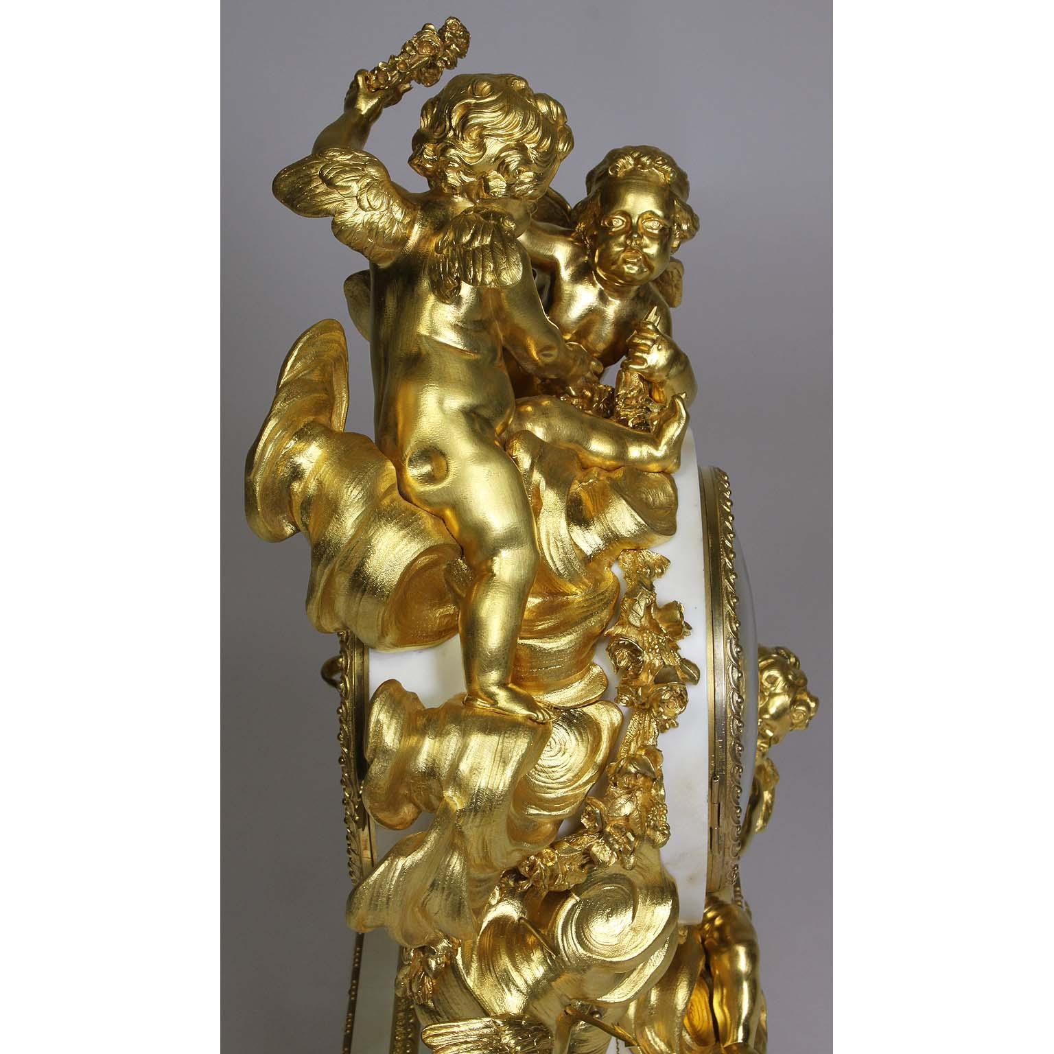 Palatial pendule à chérubin en bronze doré de style Louis XV du 19e siècle Attr. Beurdeley  12