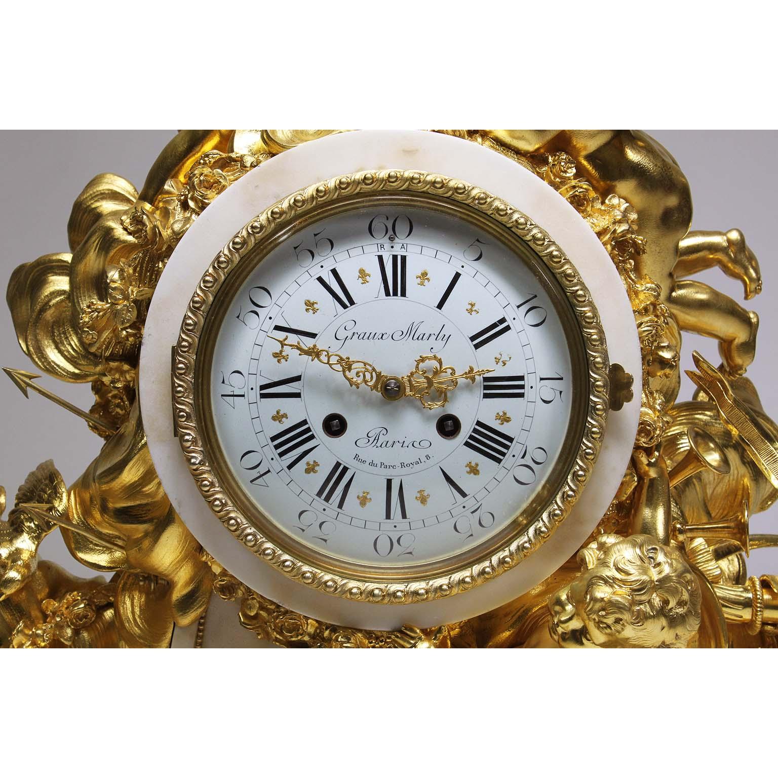 French Palatial 19th Century Louis XV Style Ormolu Mantel Cherub Clock Attr. Beurdeley 