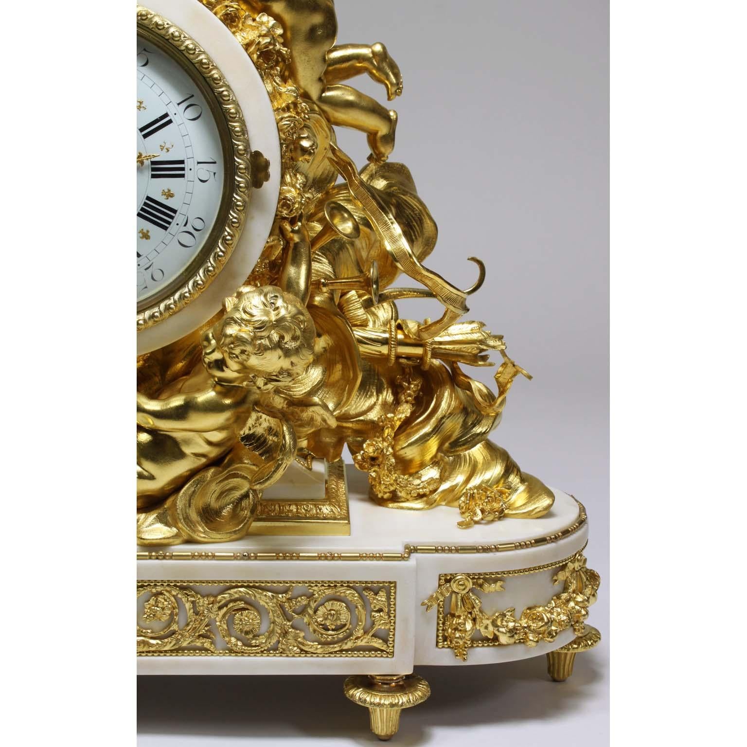 Palatial 19th Century Louis XV Style Ormolu Mantel Cherub Clock Attr. Beurdeley  1