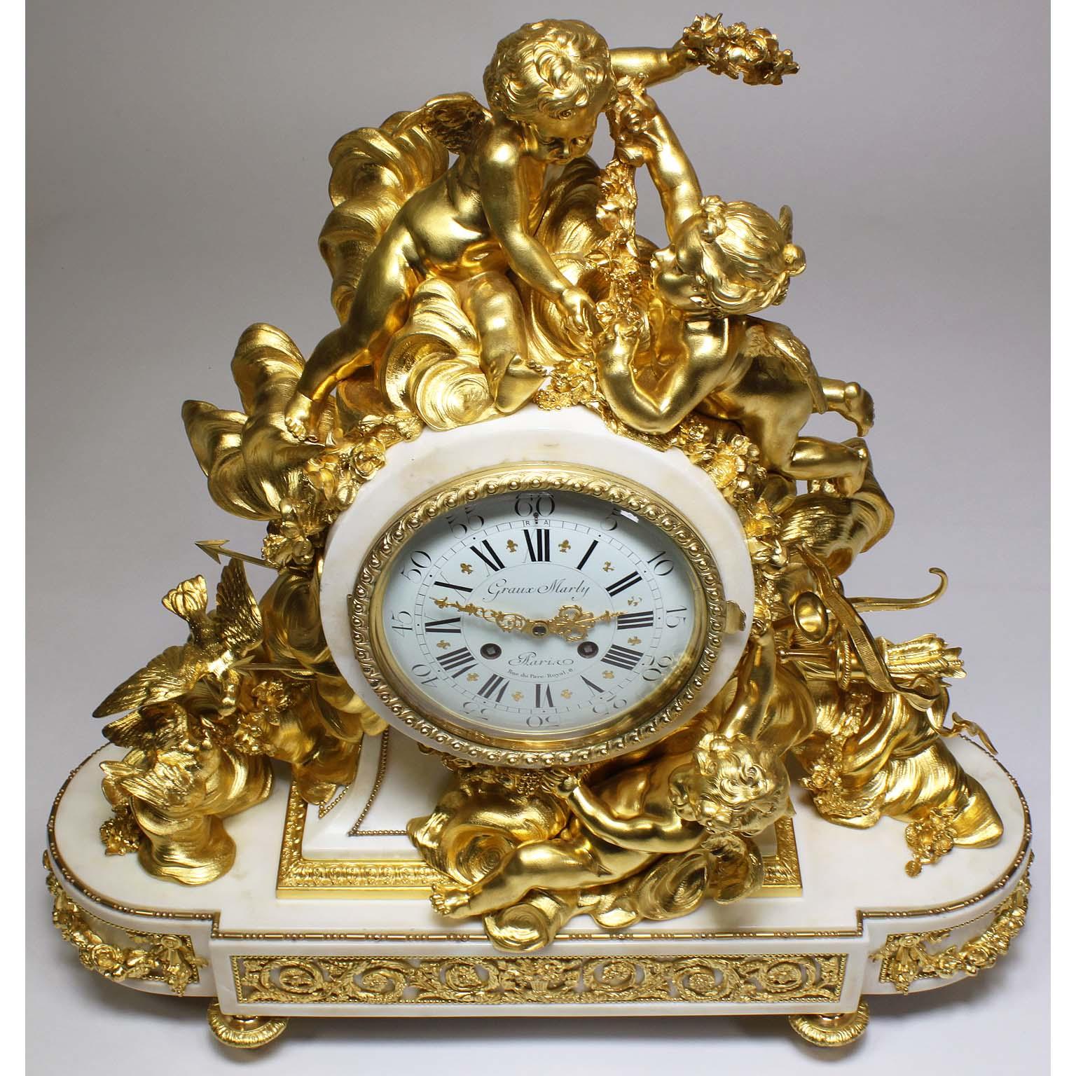Palatial 19th Century Louis XV Style Ormolu Mantel Cherub Clock Attr ...