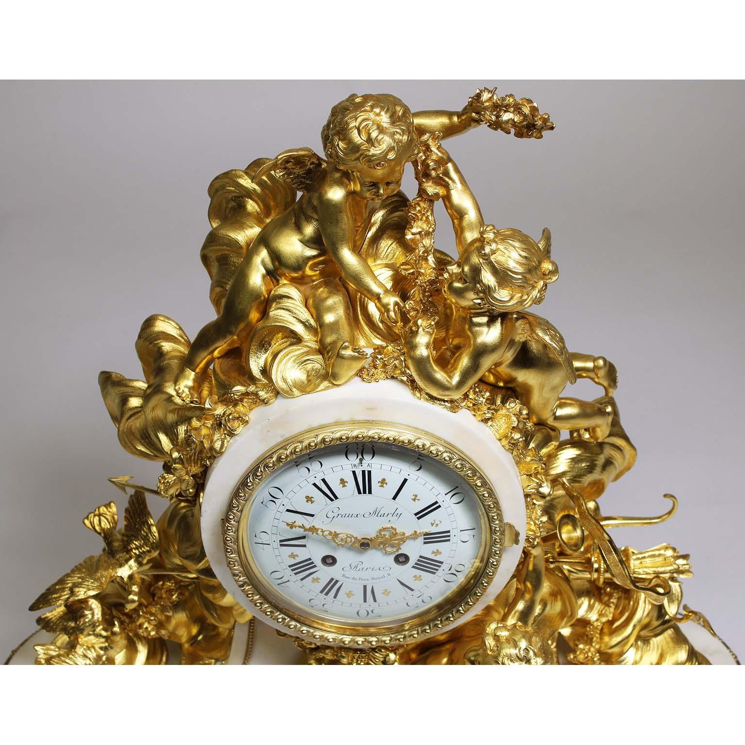 Palatial pendule à chérubin en bronze doré de style Louis XV du 19e siècle Attr. Beurdeley  2