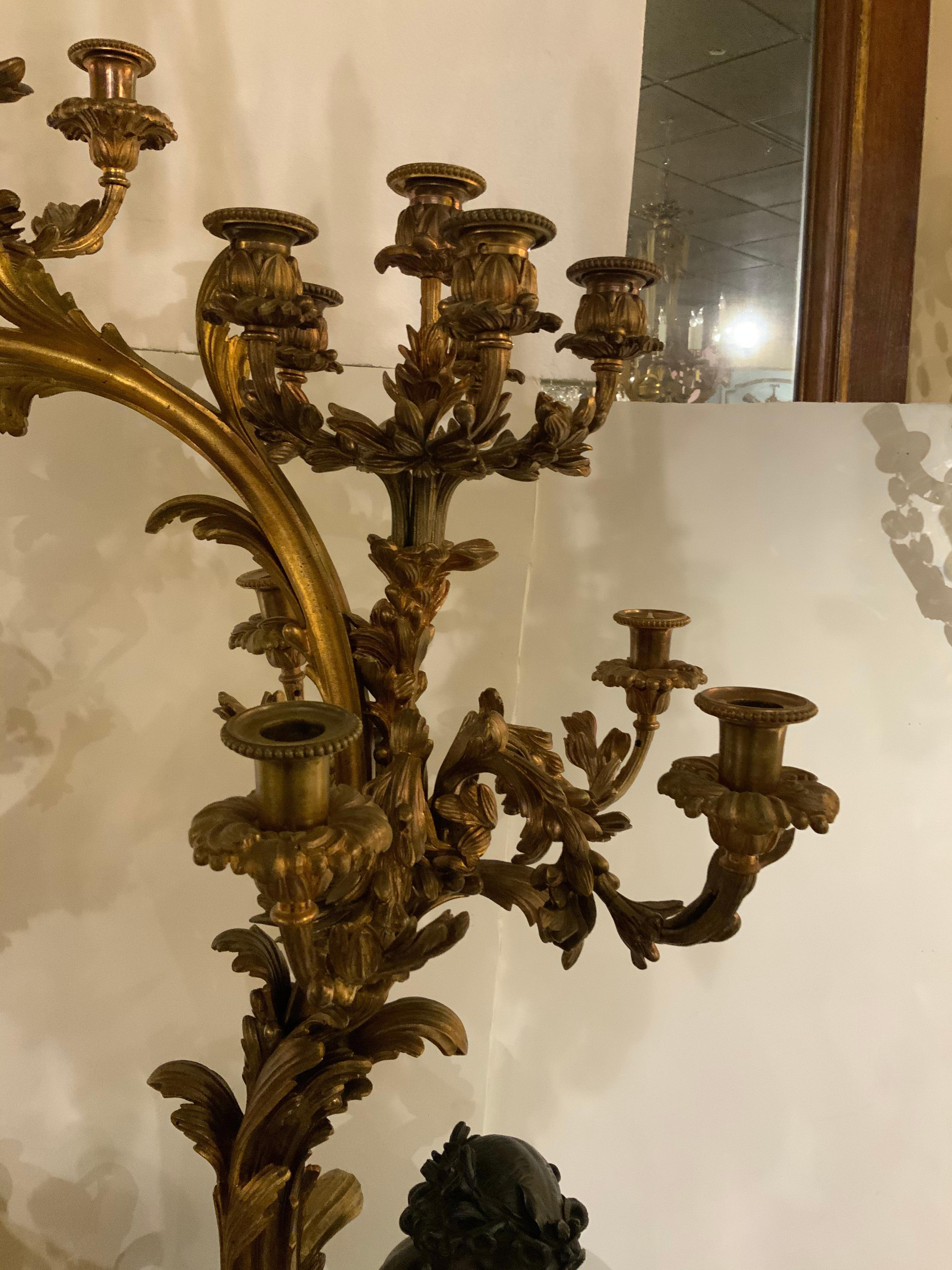 Gilt Bronze Doré and Patinated  French Clock with 26 Candelabrum with putti 5