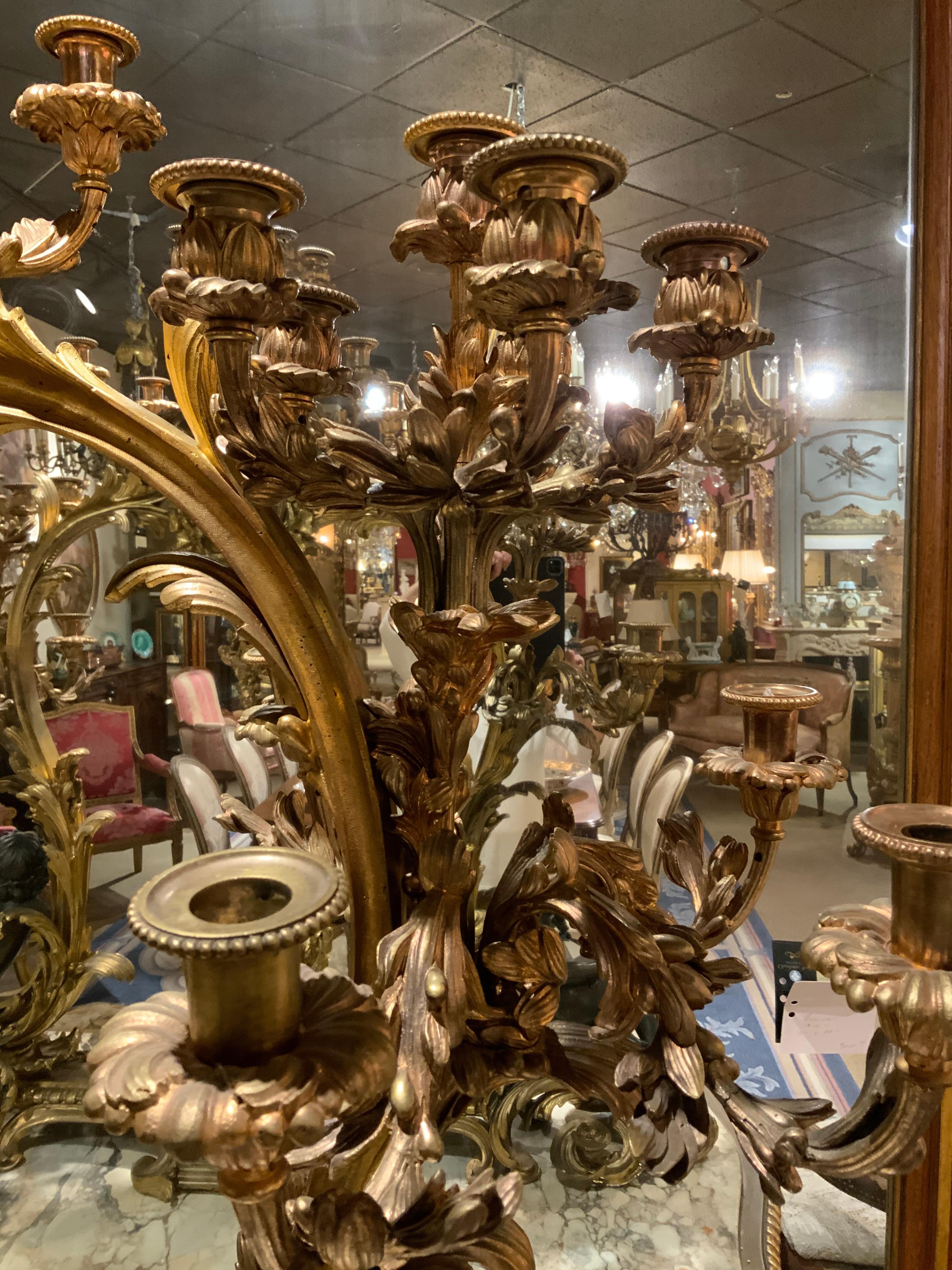 Gilt Bronze Doré and Patinated  French Clock with 26 Candelabrum with putti 9
