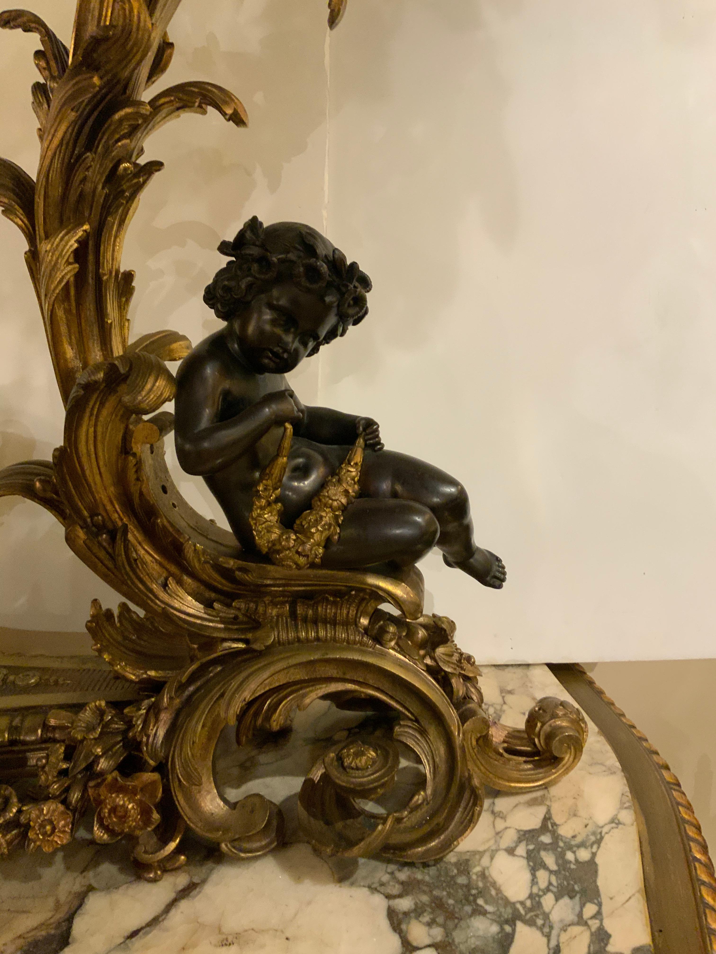 Gilt Bronze Doré and Patinated  French Clock with 26 Candelabrum with putti 3