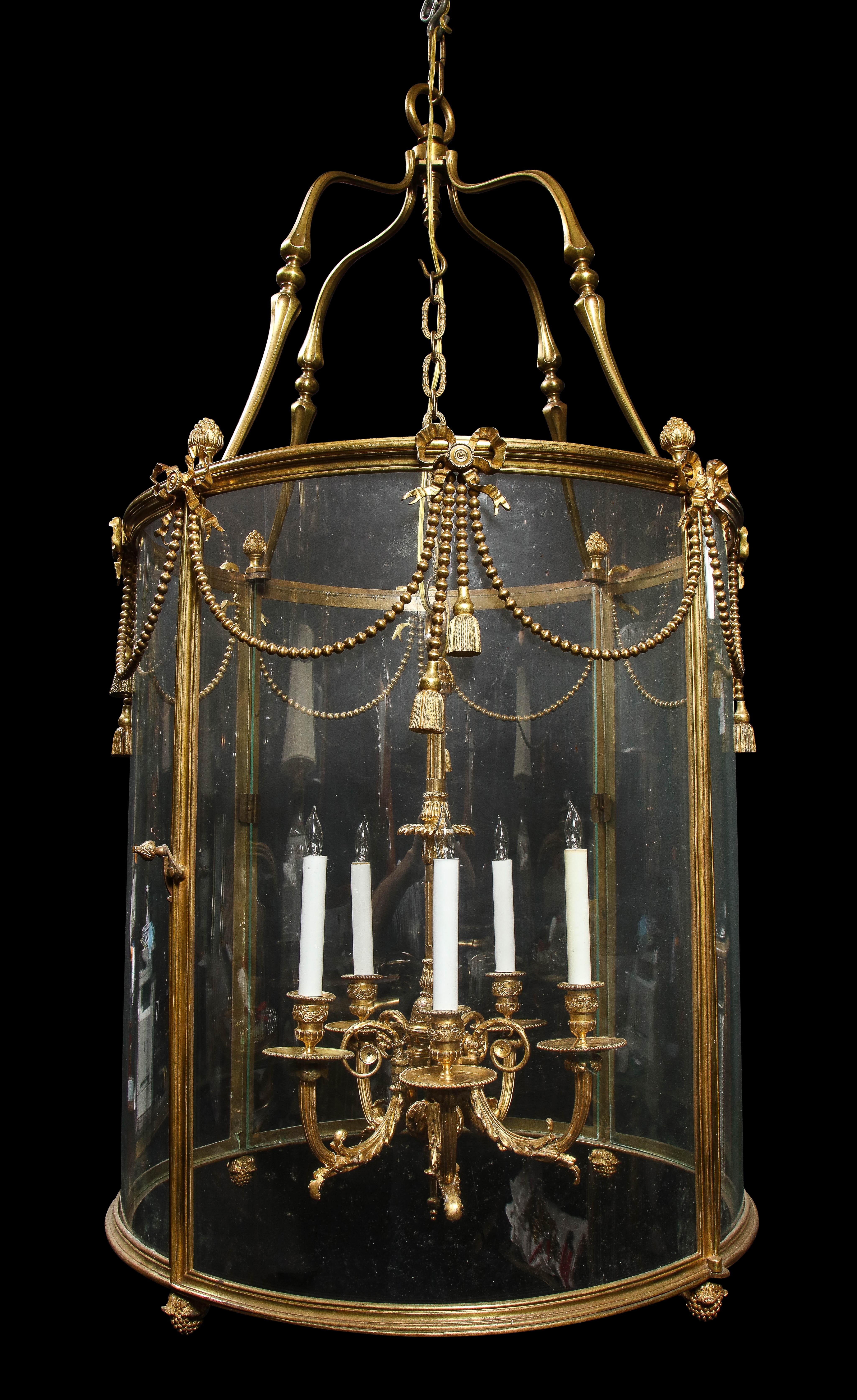 Palatial and Massive Antique French Louis XVI Multi Light Gilt Bronze Lantern In Good Condition For Sale In New York, NY