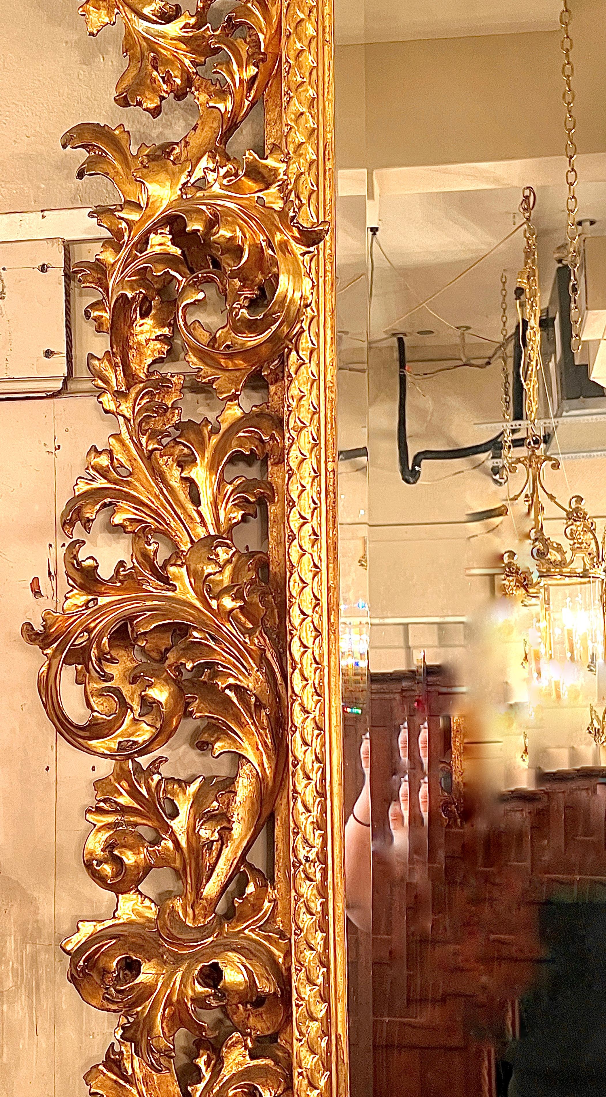 Palatial Antique 19th Century Venetian Carved Gilt Wood Framed Beveled Mirror. For Sale 1