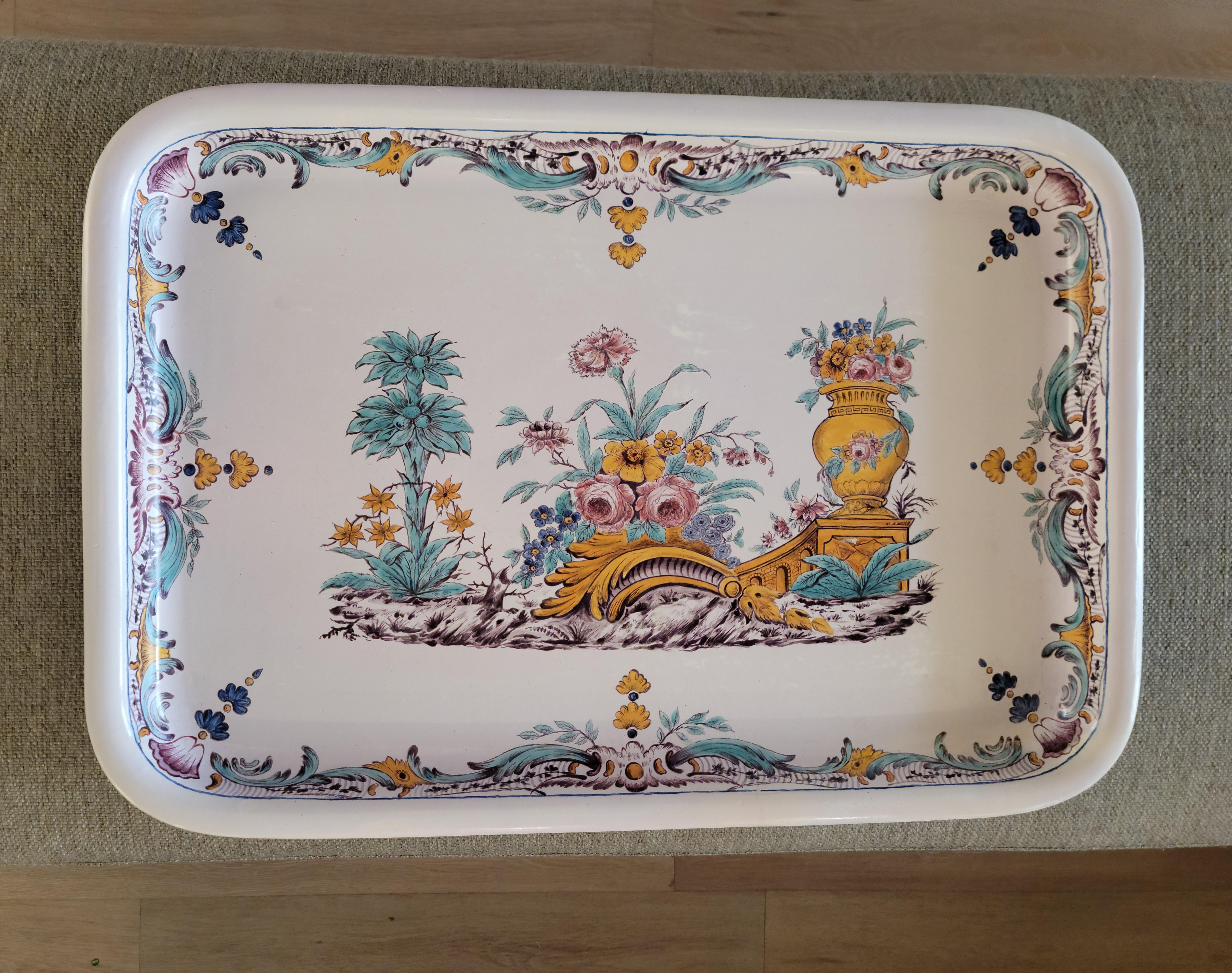 Gran bandeja decorativa antigua de porcelana sueca Rörstrand firmada y pintada a mano en venta 10