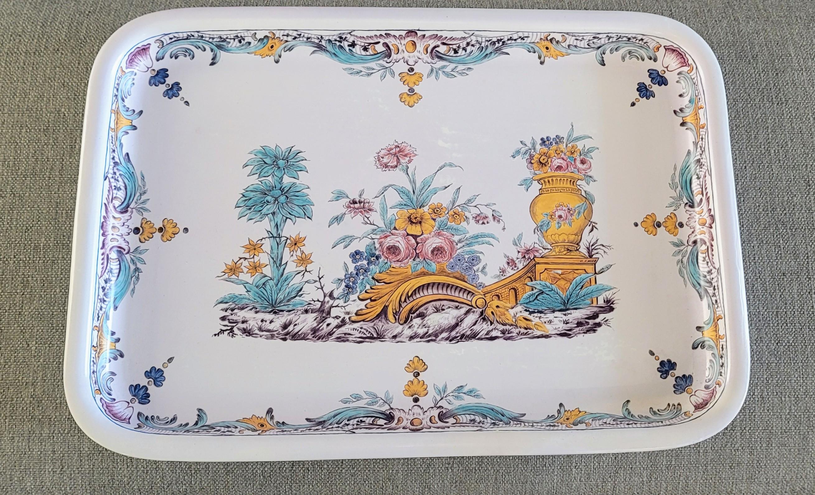 A rare monumental Swedish Rörstrand porcelain (established in 1726) heavy high quality decorative serving tray.

Exquisitely hand-crafted in Sweden in the early 20th century, the dished and molded palatial rectangular shaped tray features