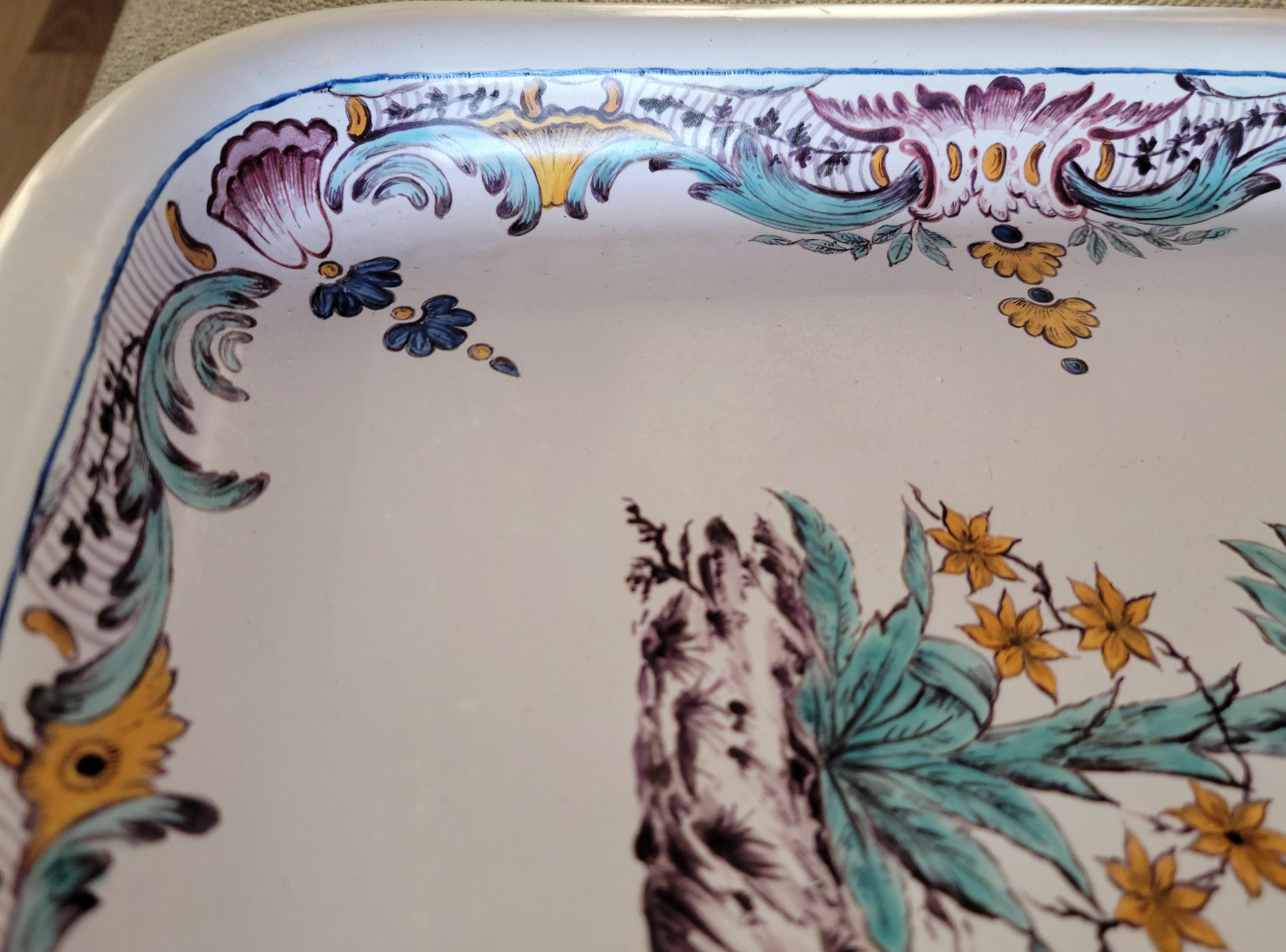 Large Antique Swedish Rörstrand Porcelain Signed Hand Painted Decorative Tray In Good Condition For Sale In Forney, TX
