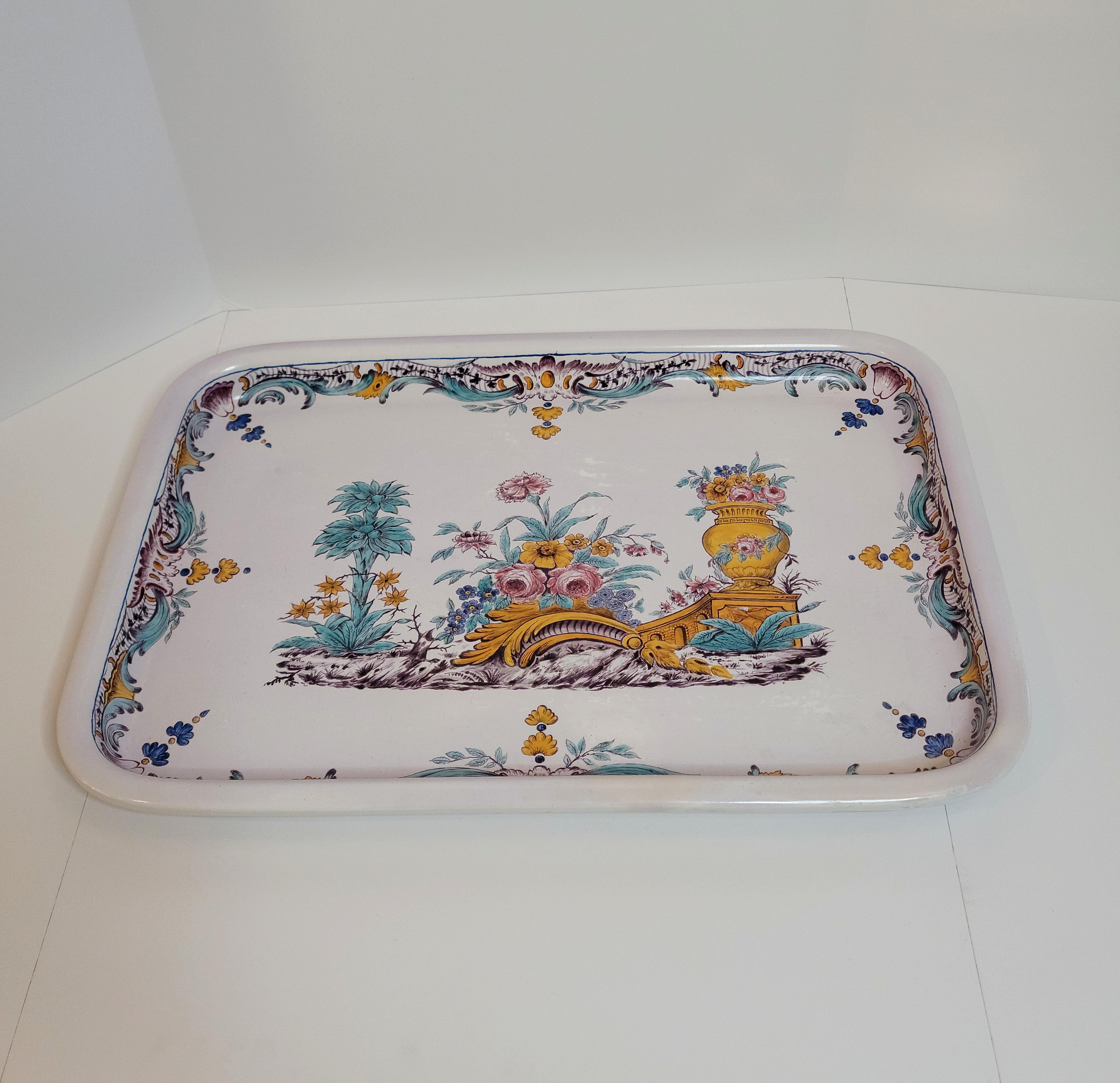 20th Century Large Antique Swedish Rörstrand Porcelain Signed Hand Painted Decorative Tray For Sale
