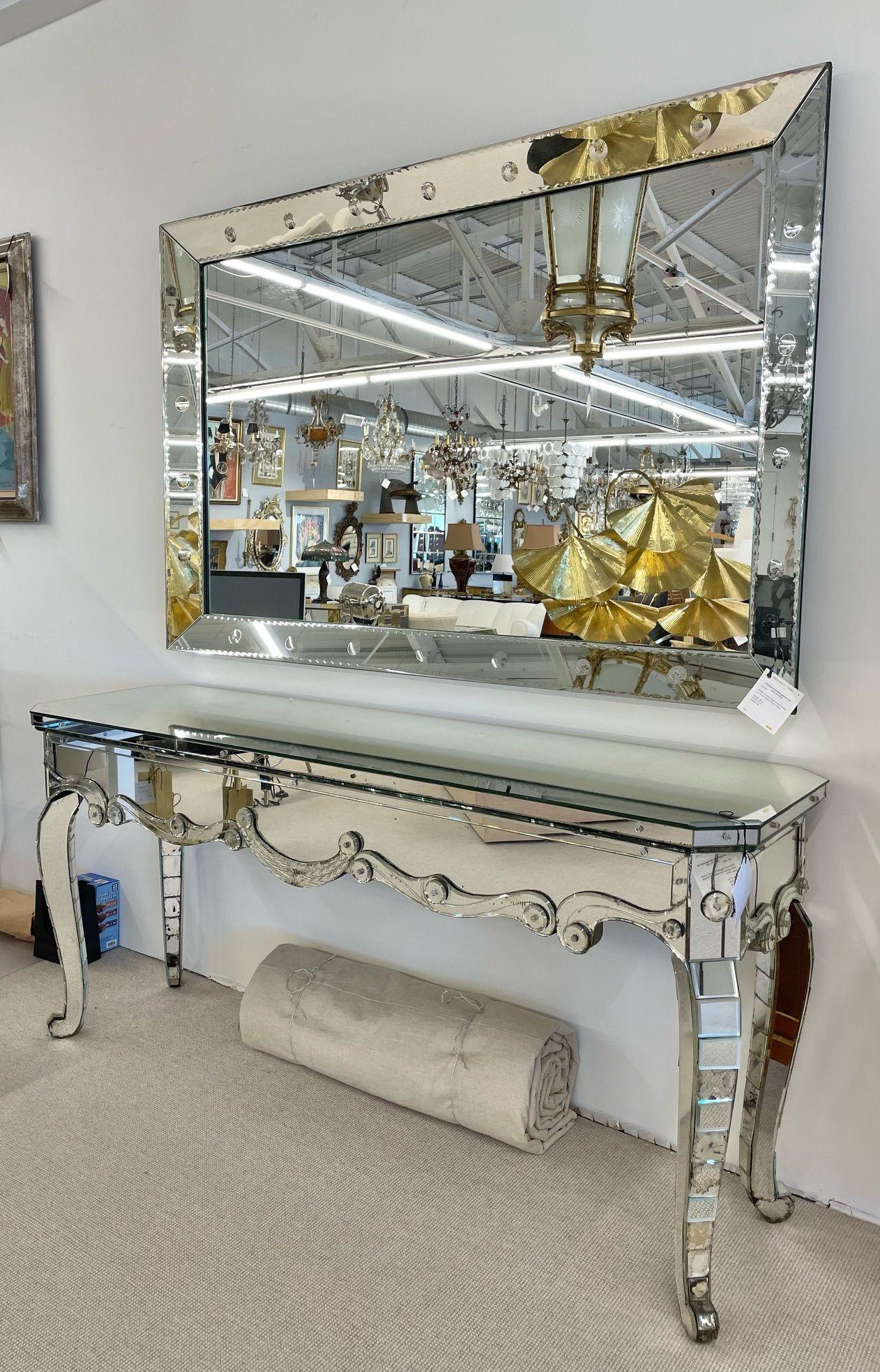 Palatial Art Deco Bubble Form Console or over the Mantel Mirror In Good Condition For Sale In Stamford, CT