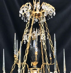 Palatial Baltic Russian Neoclassical Bronze Crystal Porcelain Urn Chandelier