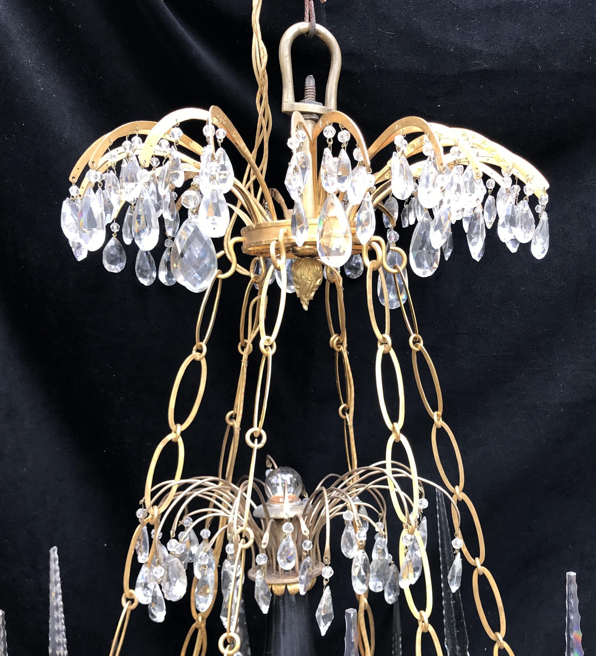 Palatial Baltic Russian Neoclassical Bronze Crystal Porcelain Urn Chandelier For Sale 3