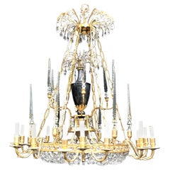 Palatial Baltic Russian Neoclassical Bronze Crystal Porcelain Urn Chandelier